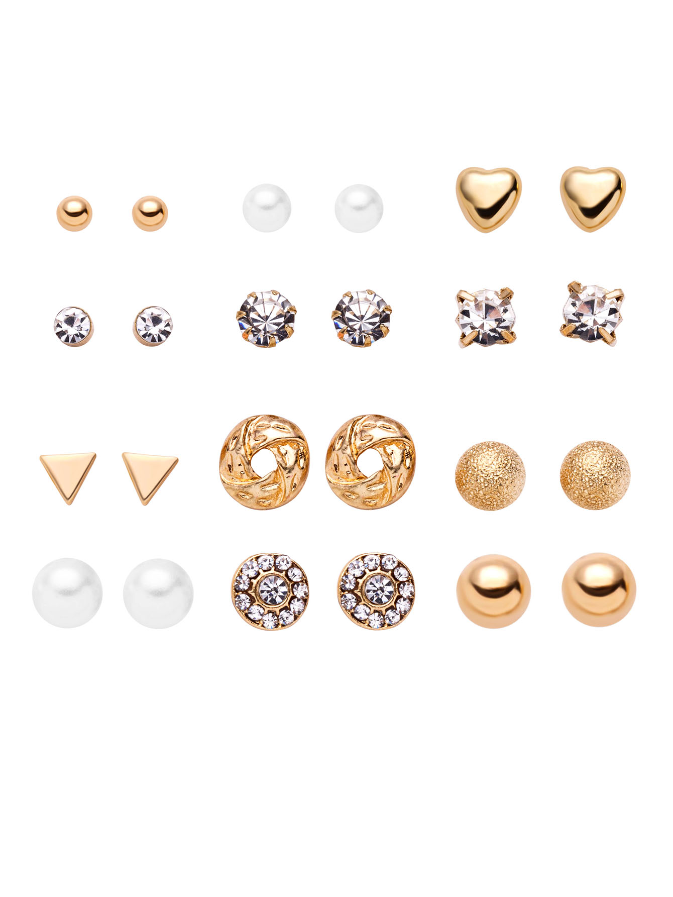 Gold Plated Rhinestone Geometric Stud Earrings Set SheIn(Sheinside)