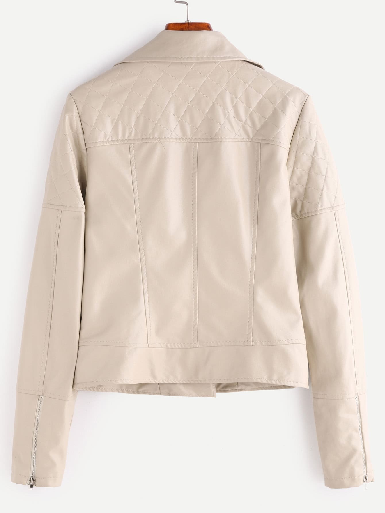 Apricot Quilted Embossed PU Jacket SheIn(Sheinside)