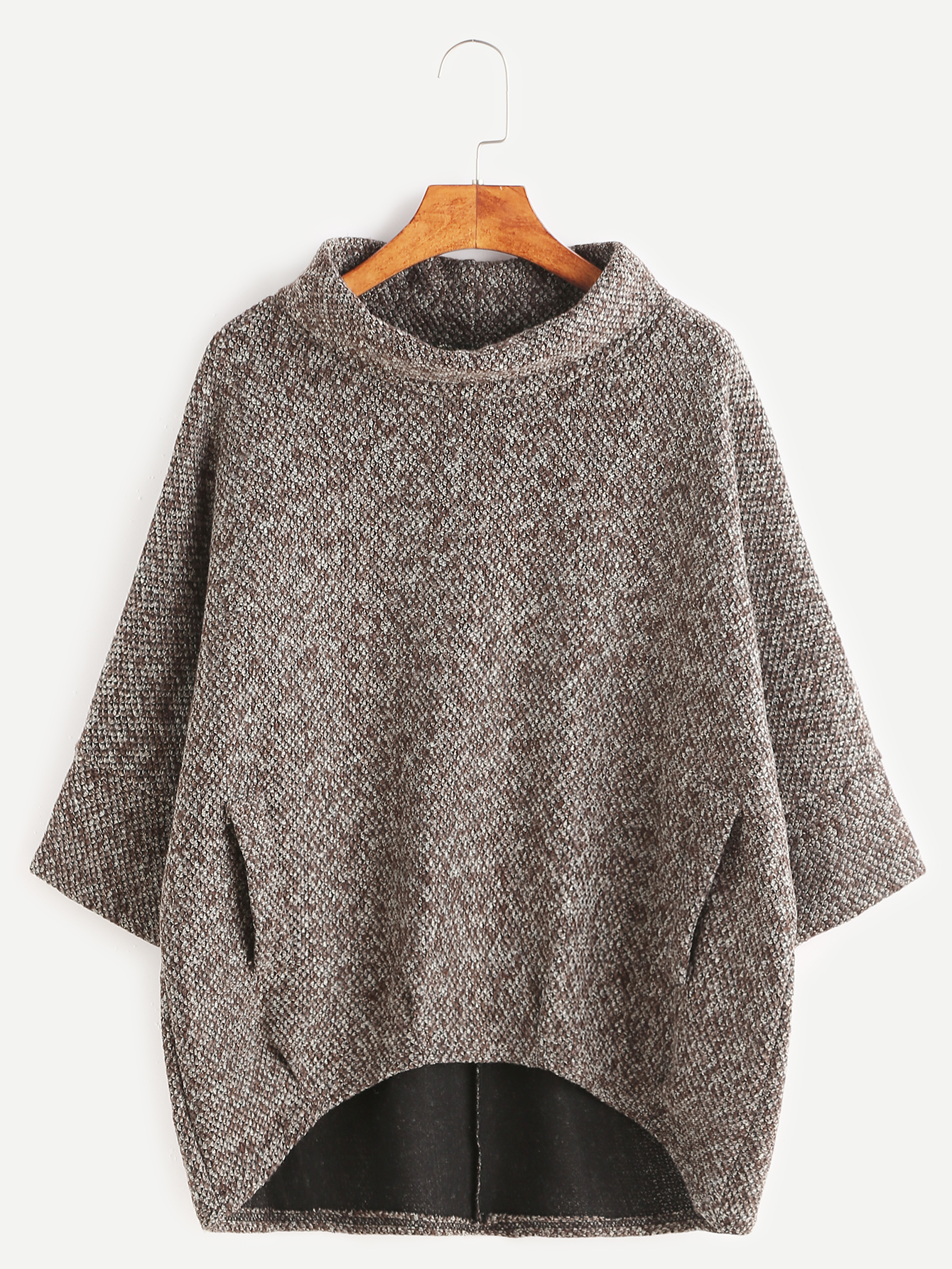 Turtleneck Dip Hem Pockets Sweatshirt SheIn(Sheinside)