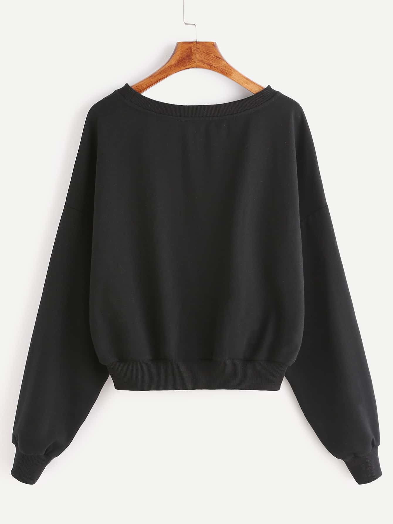 Black Skull Hand Print Drop Shoulder Sweatshirt SheIn(Sheinside)