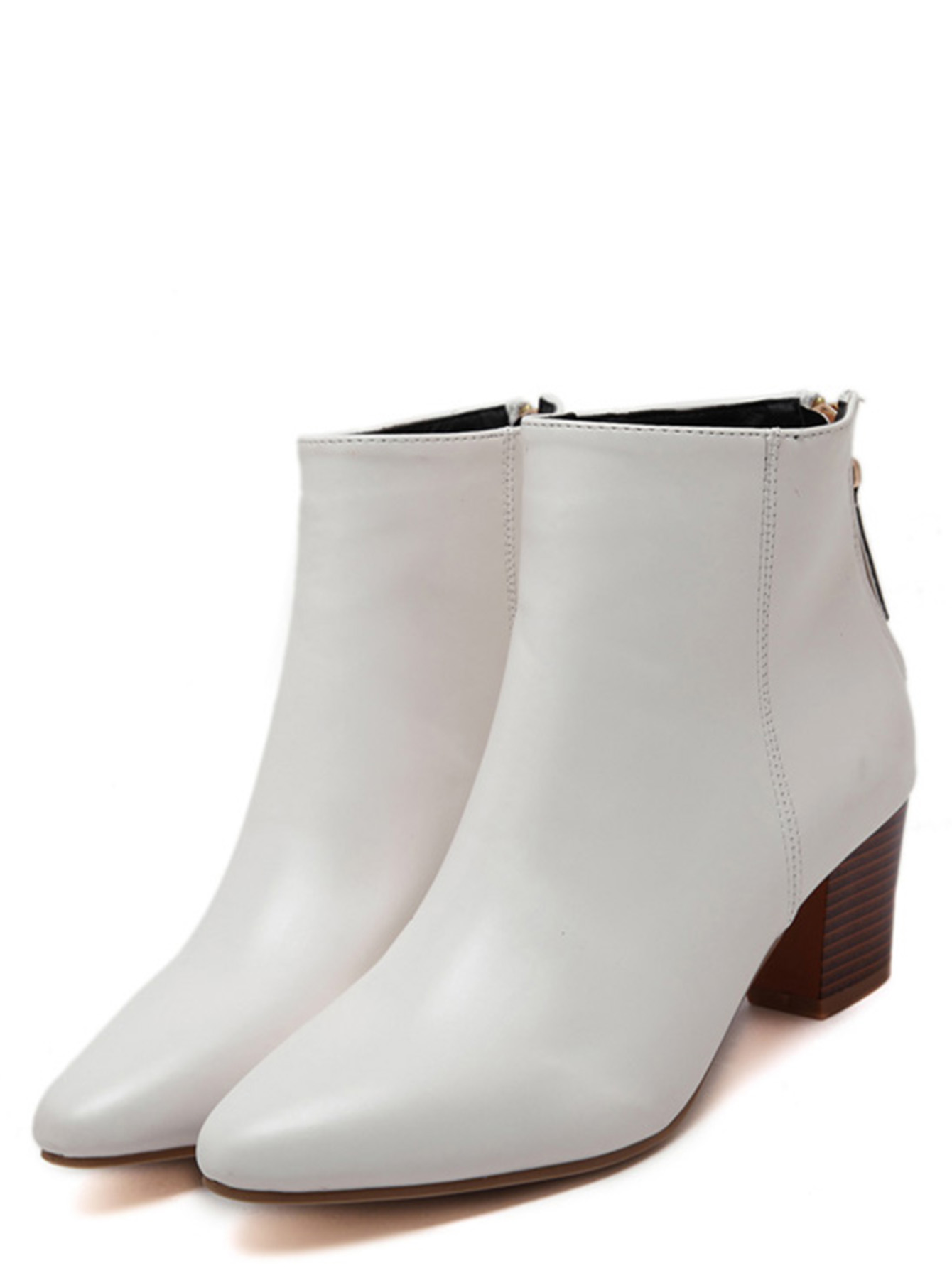 White Point Toe Back Zipper Cork Heel Ankle Boots SheIn(Sheinside)