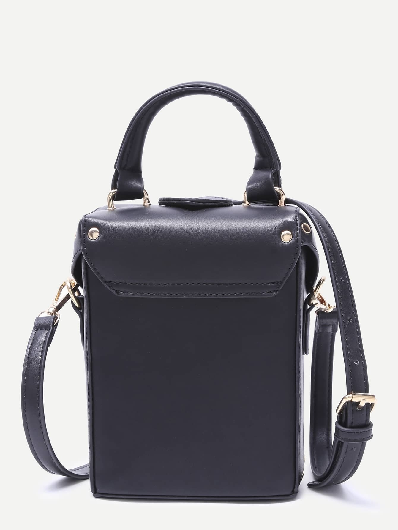 Black Faux Leather Buckle Strap Studded Boxy Shoulder Bag SheIn(Sheinside)