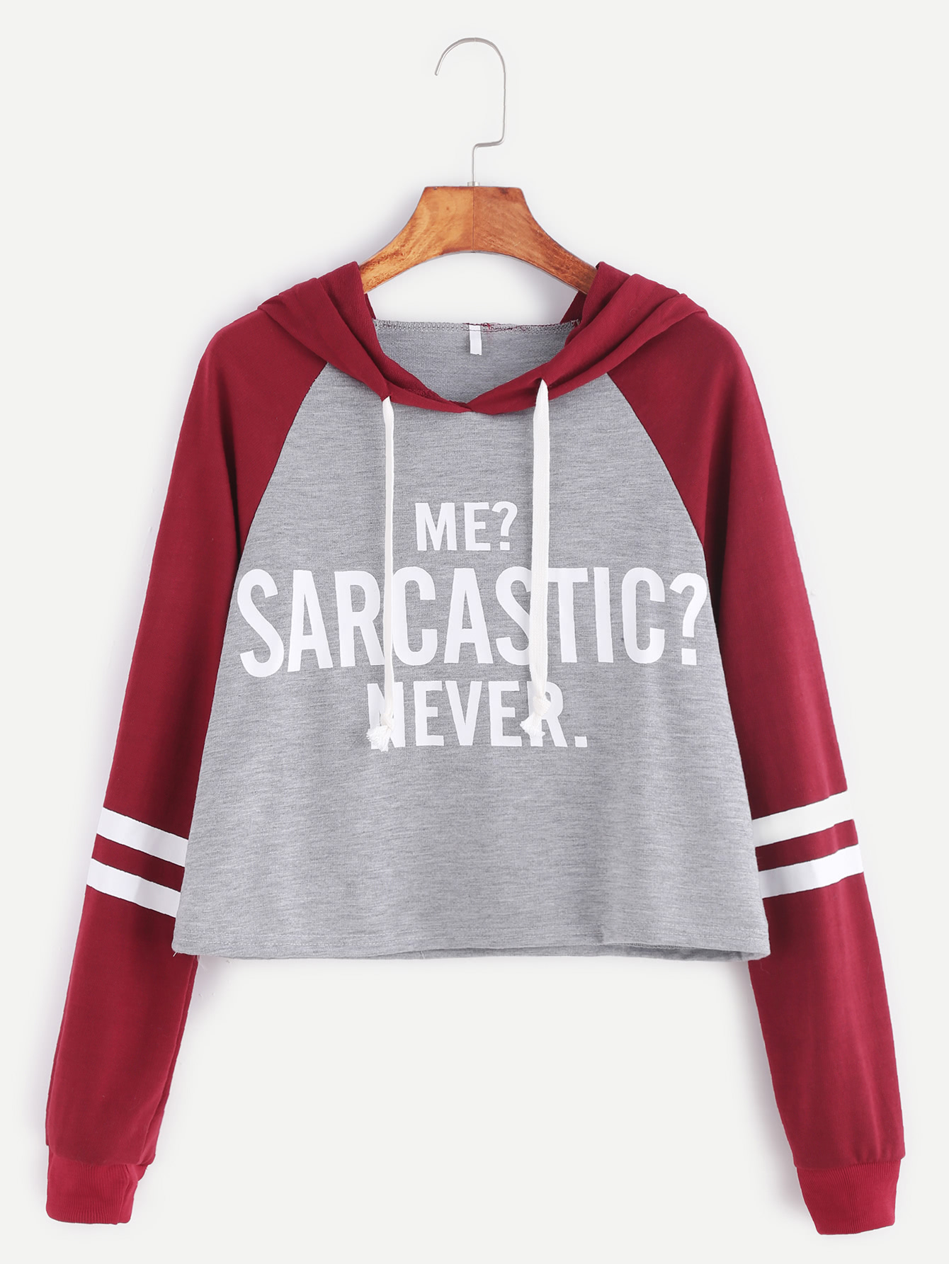 Contrast Raglan Sleeve Hooded Slogan Print Crop Sweatshirt contrast raglan sleeve hooded slogan print crop sweatshirt