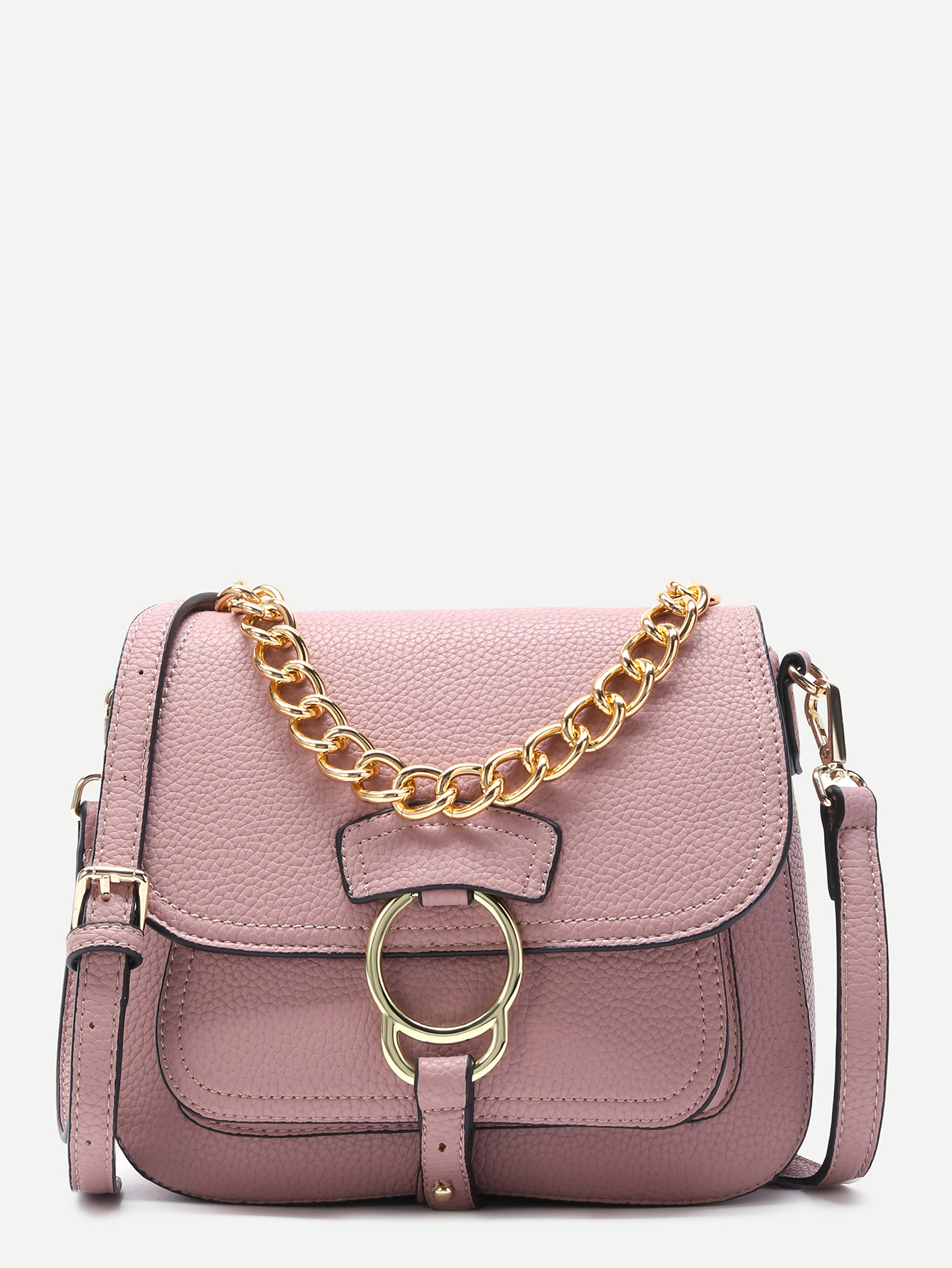 Pink Pebbled PU Flap Crossbody Bag With Chain Strap SheIn(Sheinside)