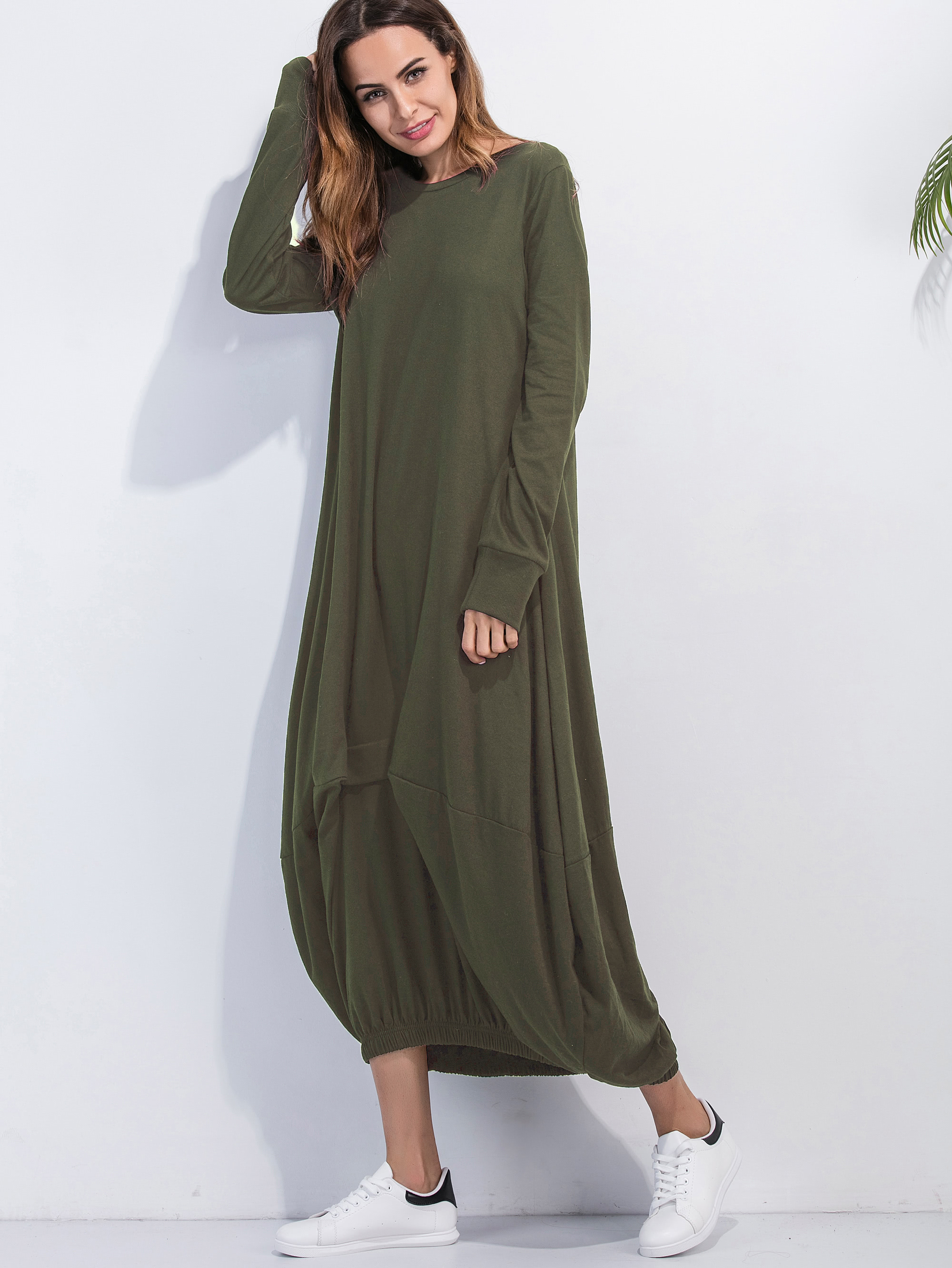 Elastic Hem Shift Maxi Dress SheIn(Sheinside)