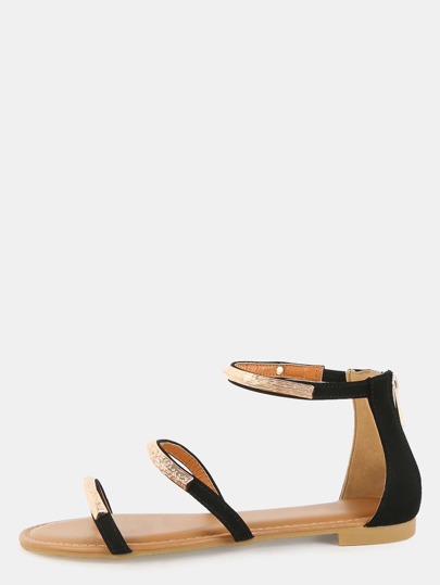 black triple strap sandals
