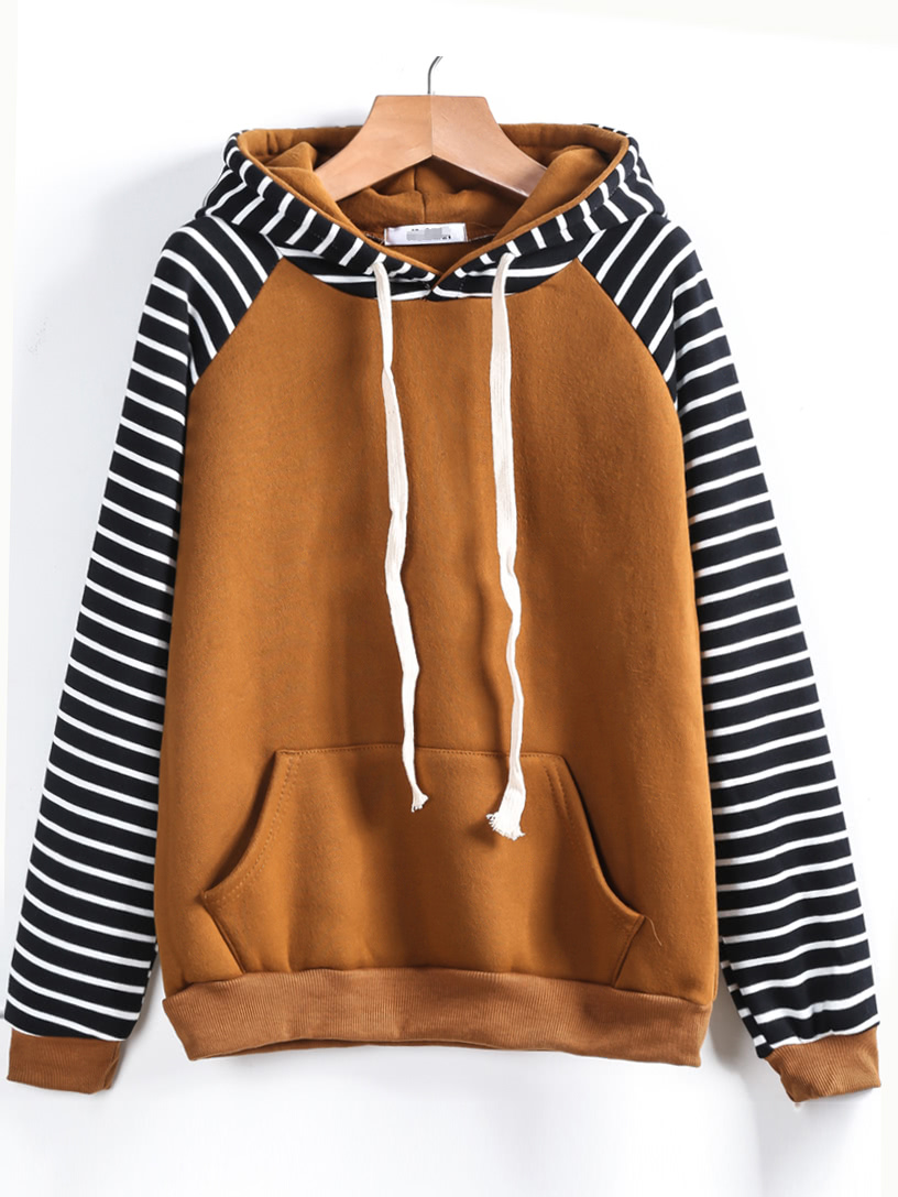 Contrast Stripe Raglan Sleeve Hooded Sweatshirt contrast raglan sleeve hooded slogan print crop sweatshirt