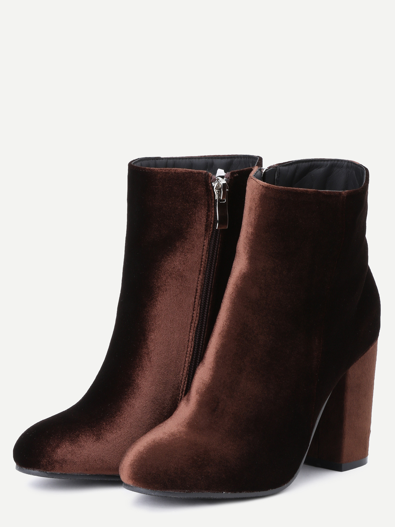 stylish velvet chunky high heel boots