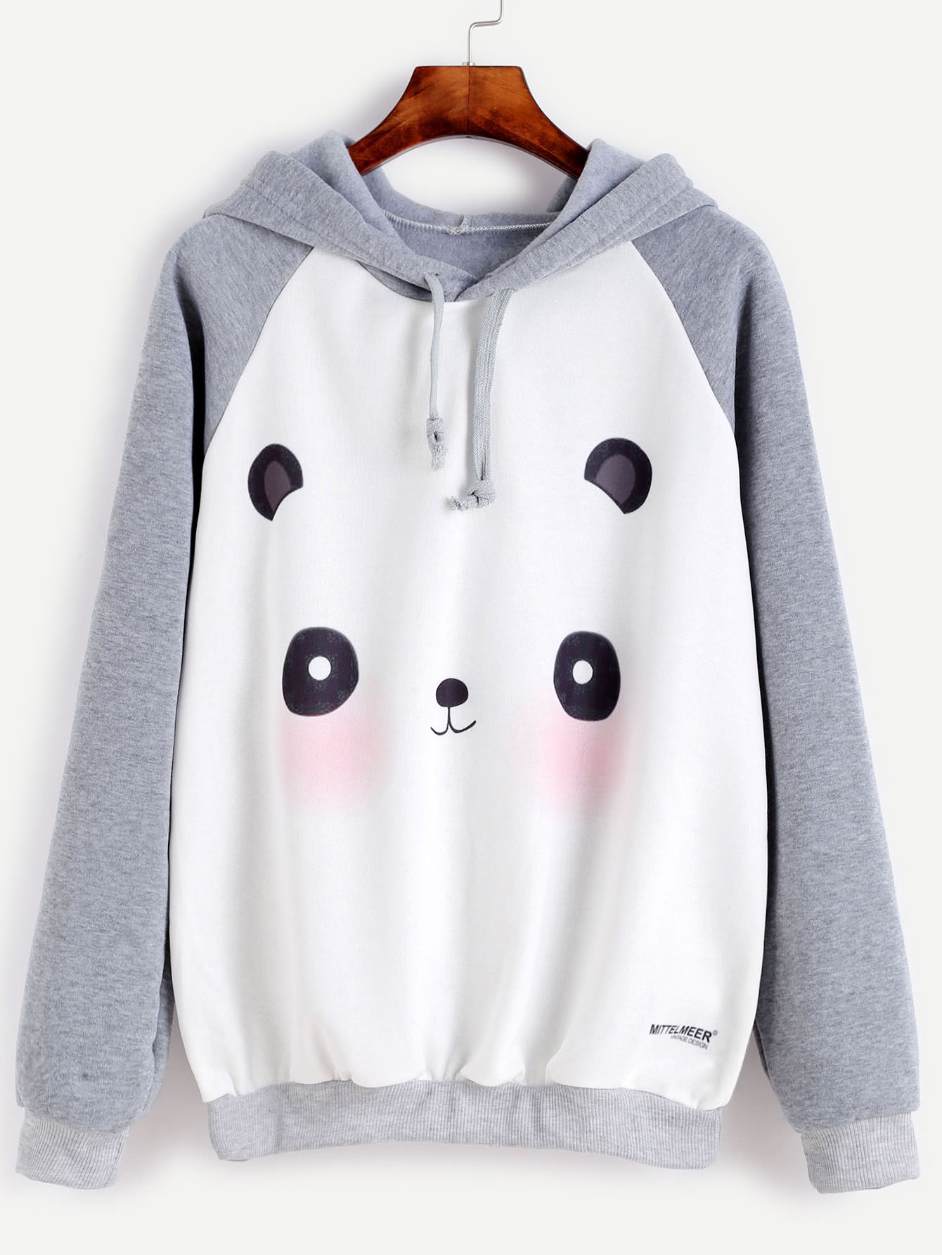 Raglan Sleeve Cartoon Panda Print Hooded Sweatshirt contrast raglan sleeve hooded slogan print crop sweatshirt