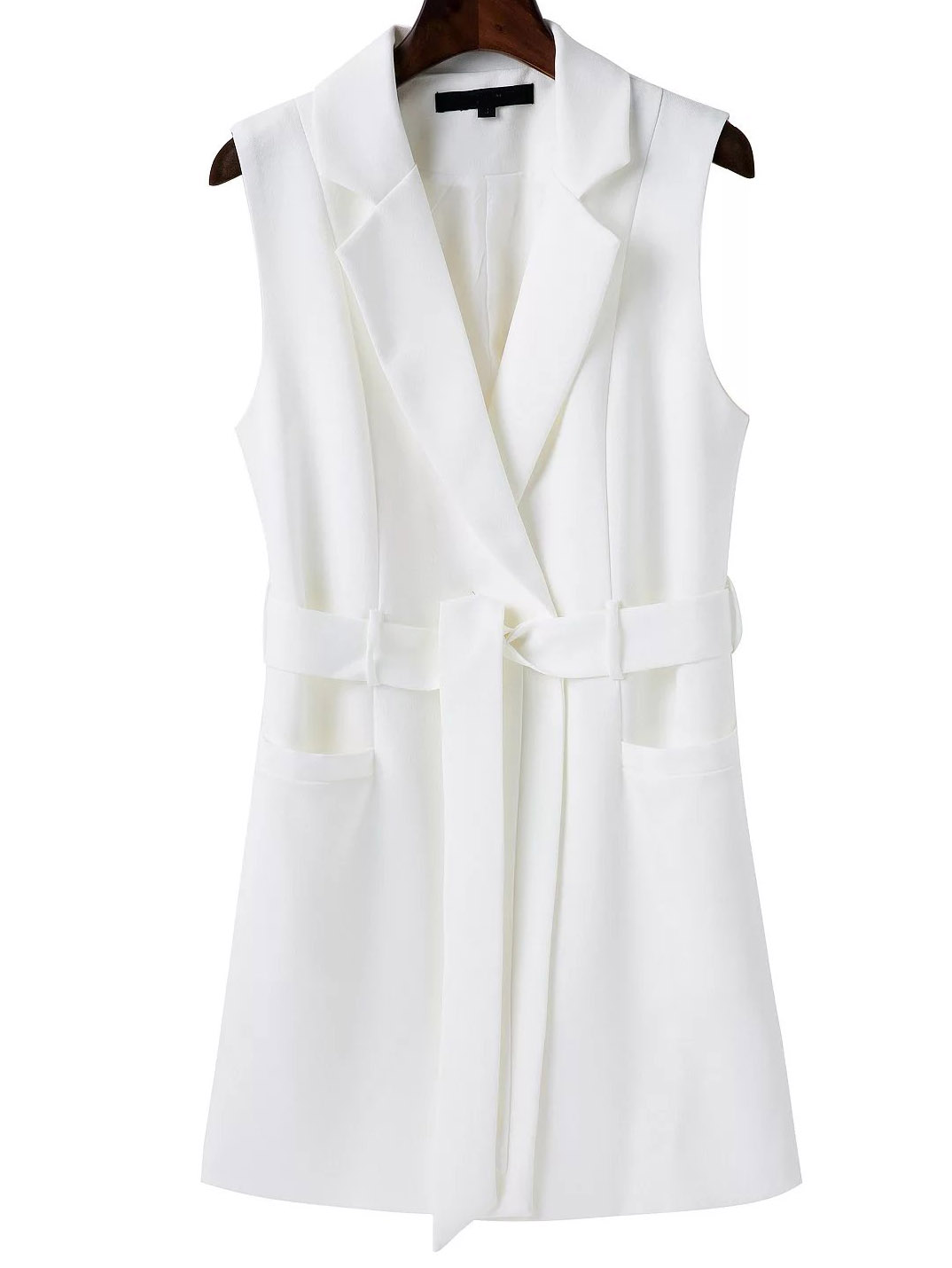 White Sleeveless Blazer With Belt SheIn(Sheinside)