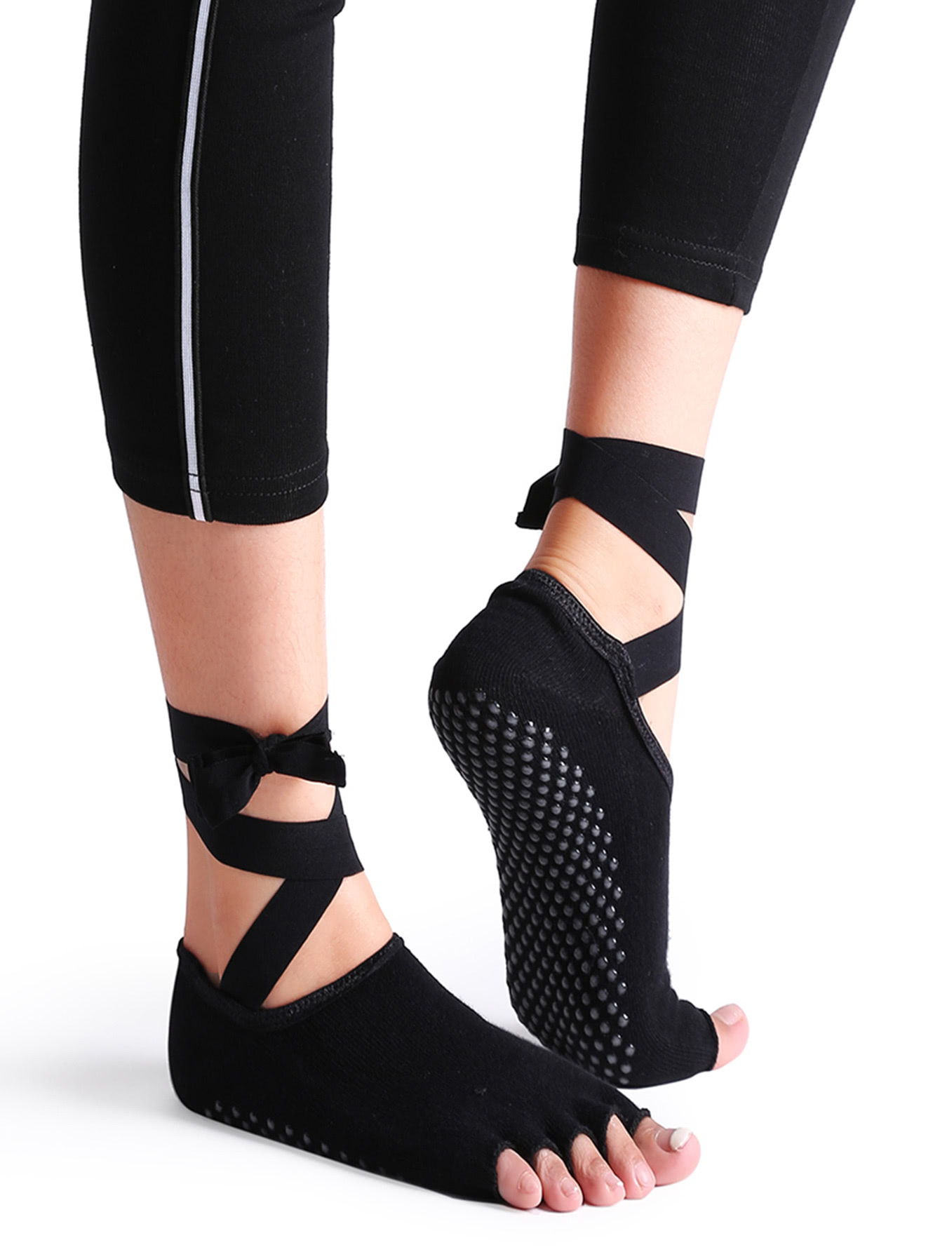 Black Nonslip Open Toe Ankle Strap Yoga Sock SheIn(Sheinside)