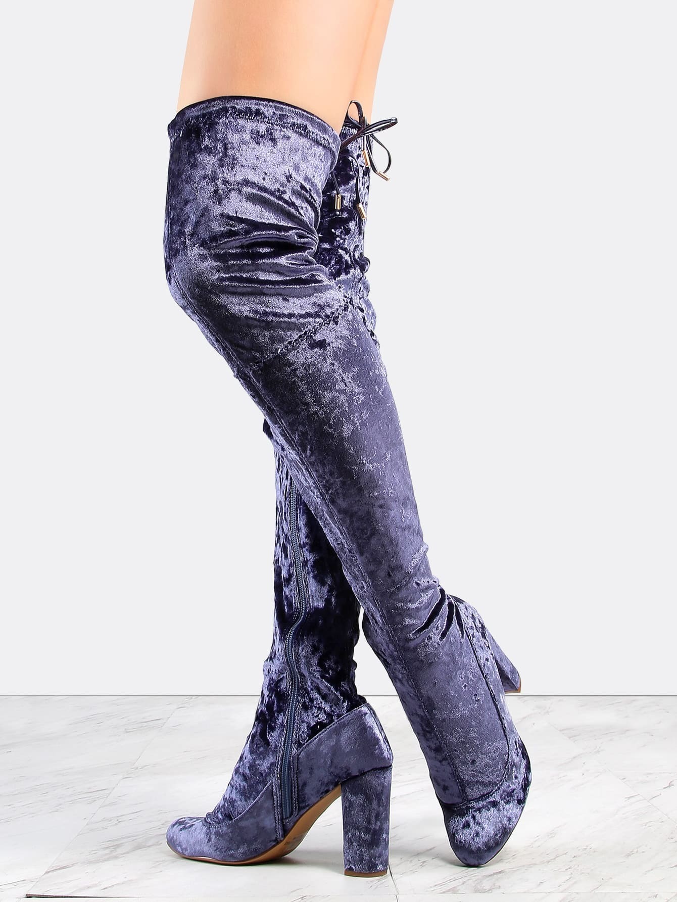 stylish velvet chunky high heel boots