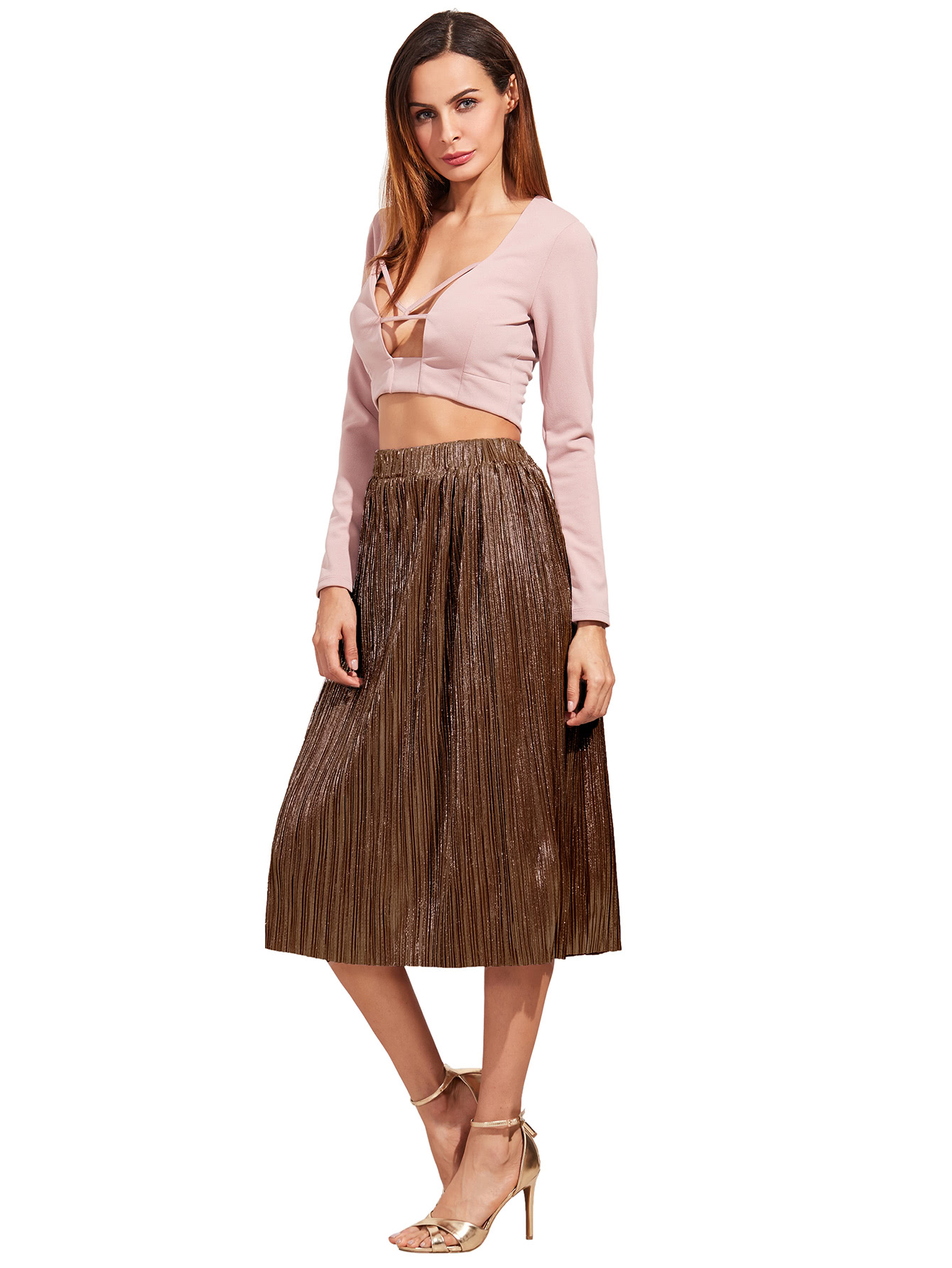 Brown Loose Midi Skirt SheIn(Sheinside)