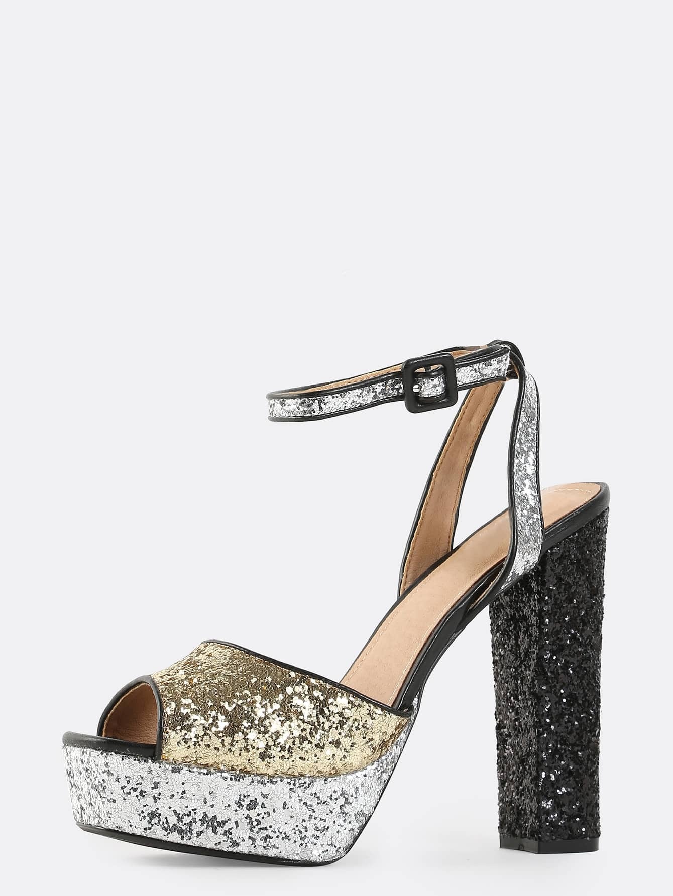 black sparkly chunky heels