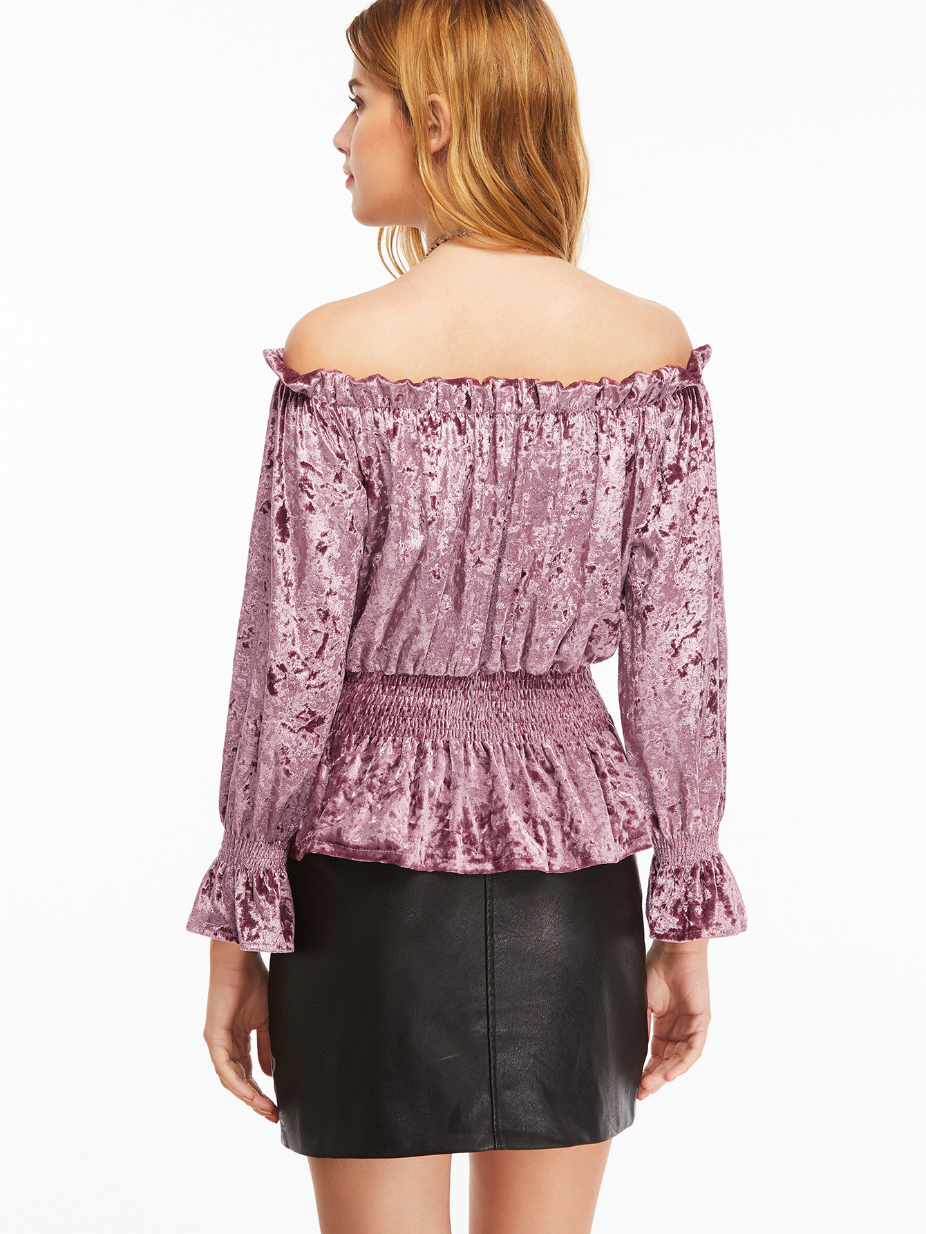 purple off the shoulder long sleeve top