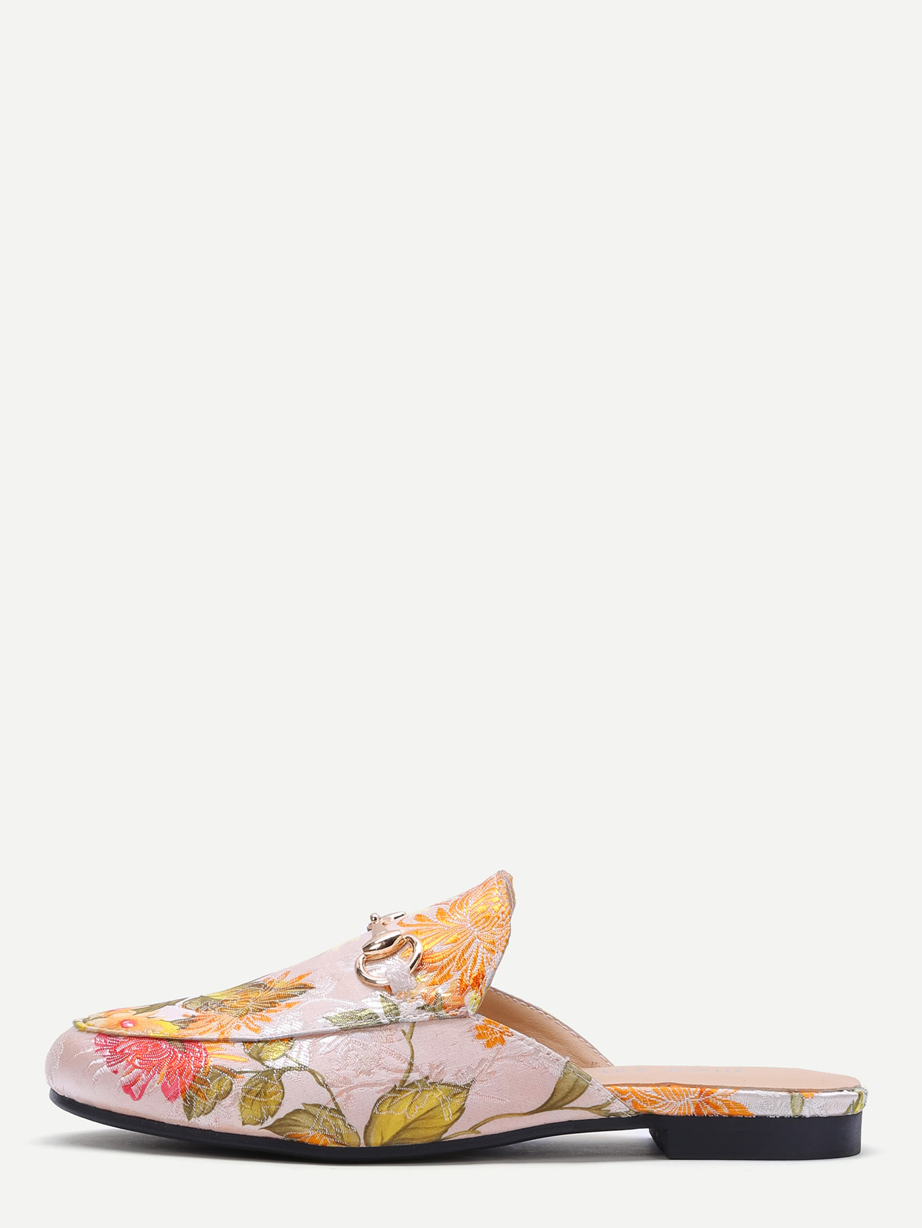 Apricot Floral Embroidered Satin Loafer Slippers