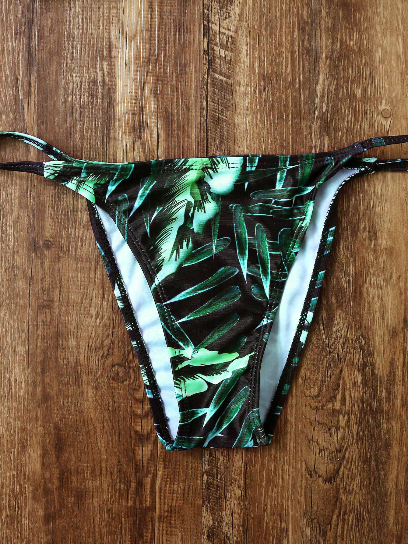 Sets de bikini triángulo con estampado de hoja verde Spanish SheIn