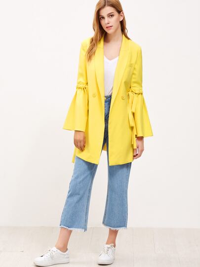 yellow drawstring bell sleeve breasted coat shein yellow drawstring bell sleeve breasted coat shein