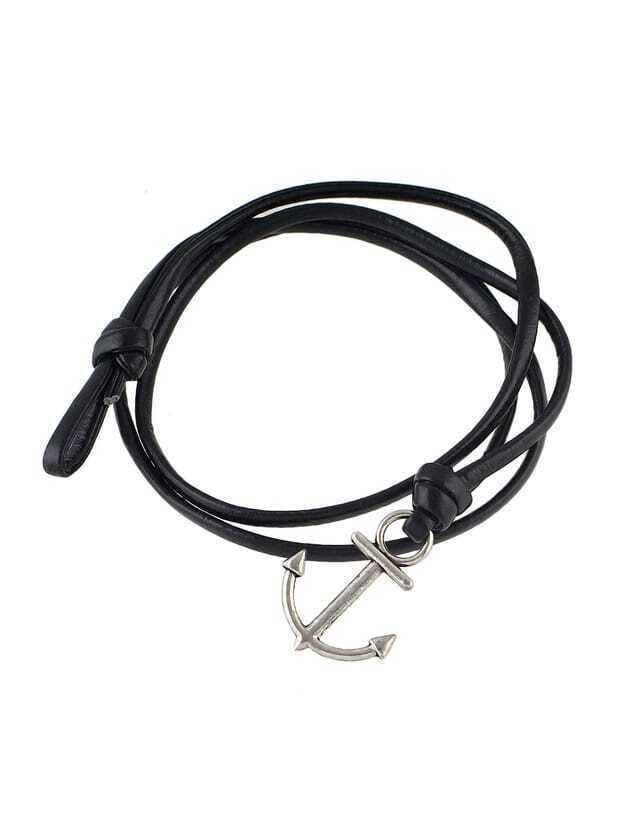Black Color Pu Leather Anchor Chain Bracelets