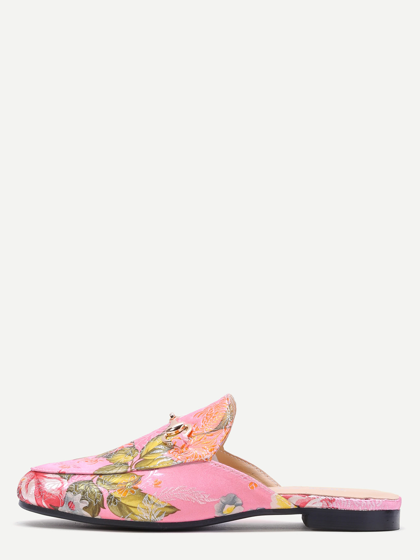 Pink Floral Embroidered Satin Loafer Slippers