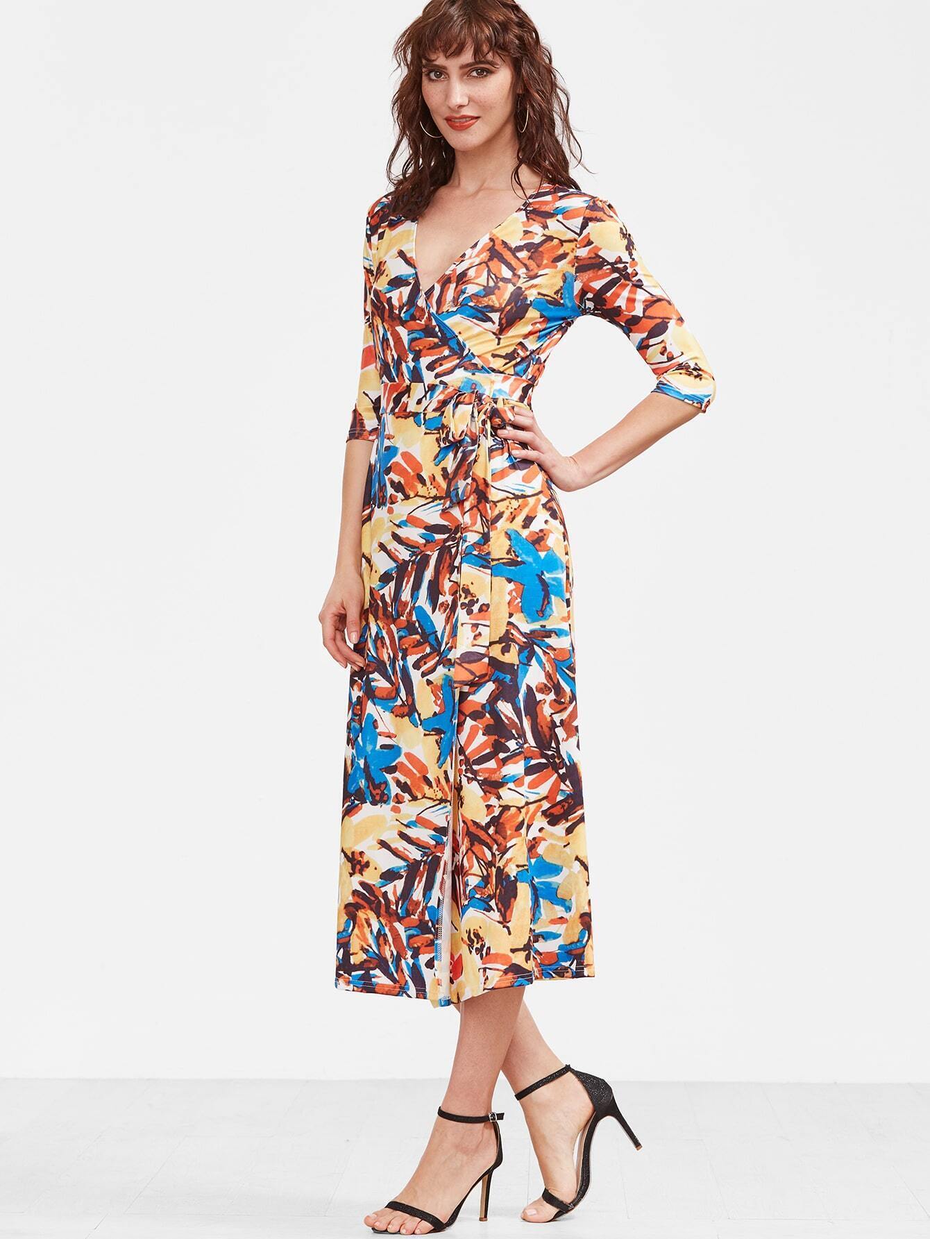 floral print v neck dress