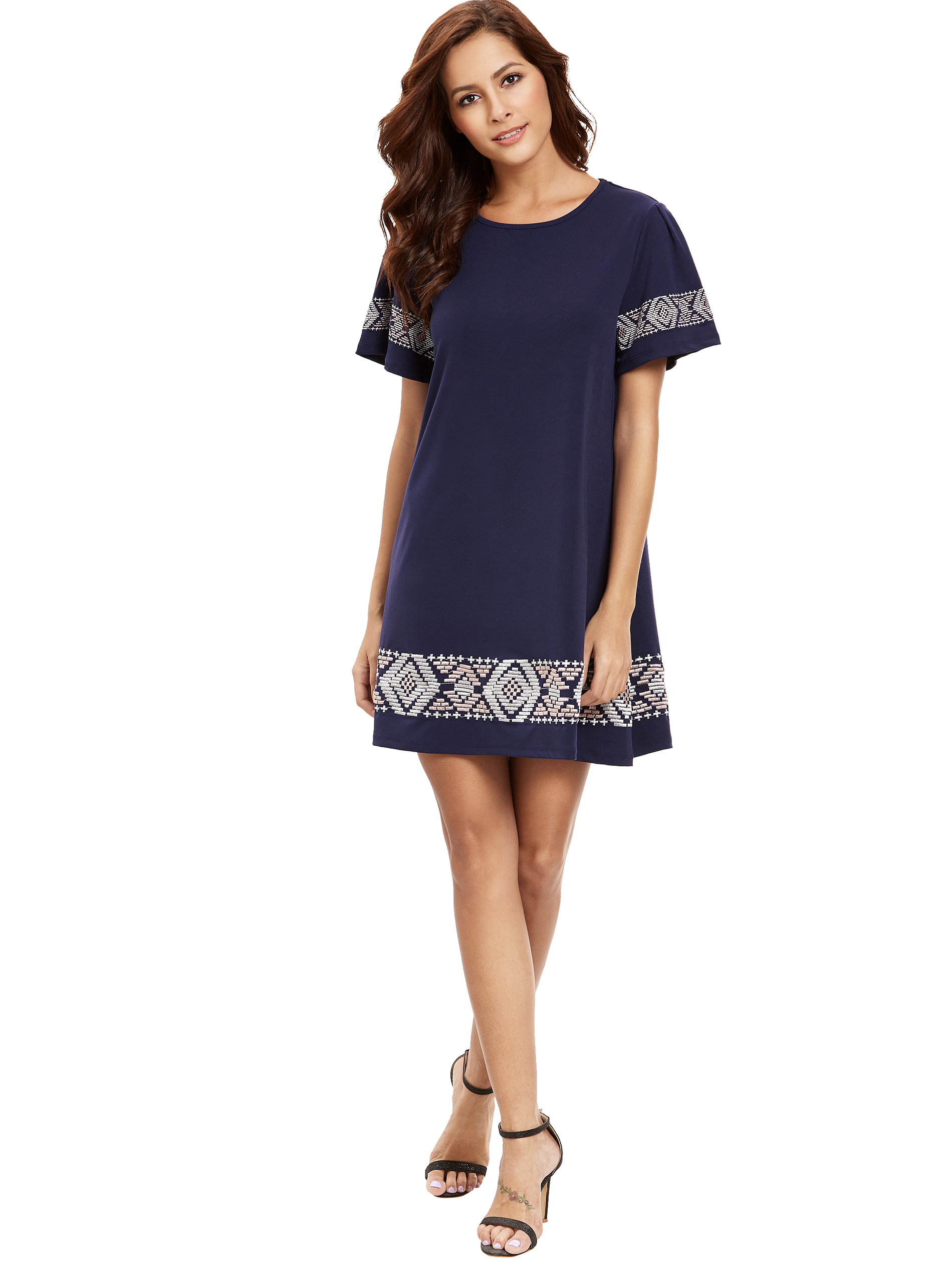 Short Sleeve Embroidered Aline Dress SheIn(Sheinside)