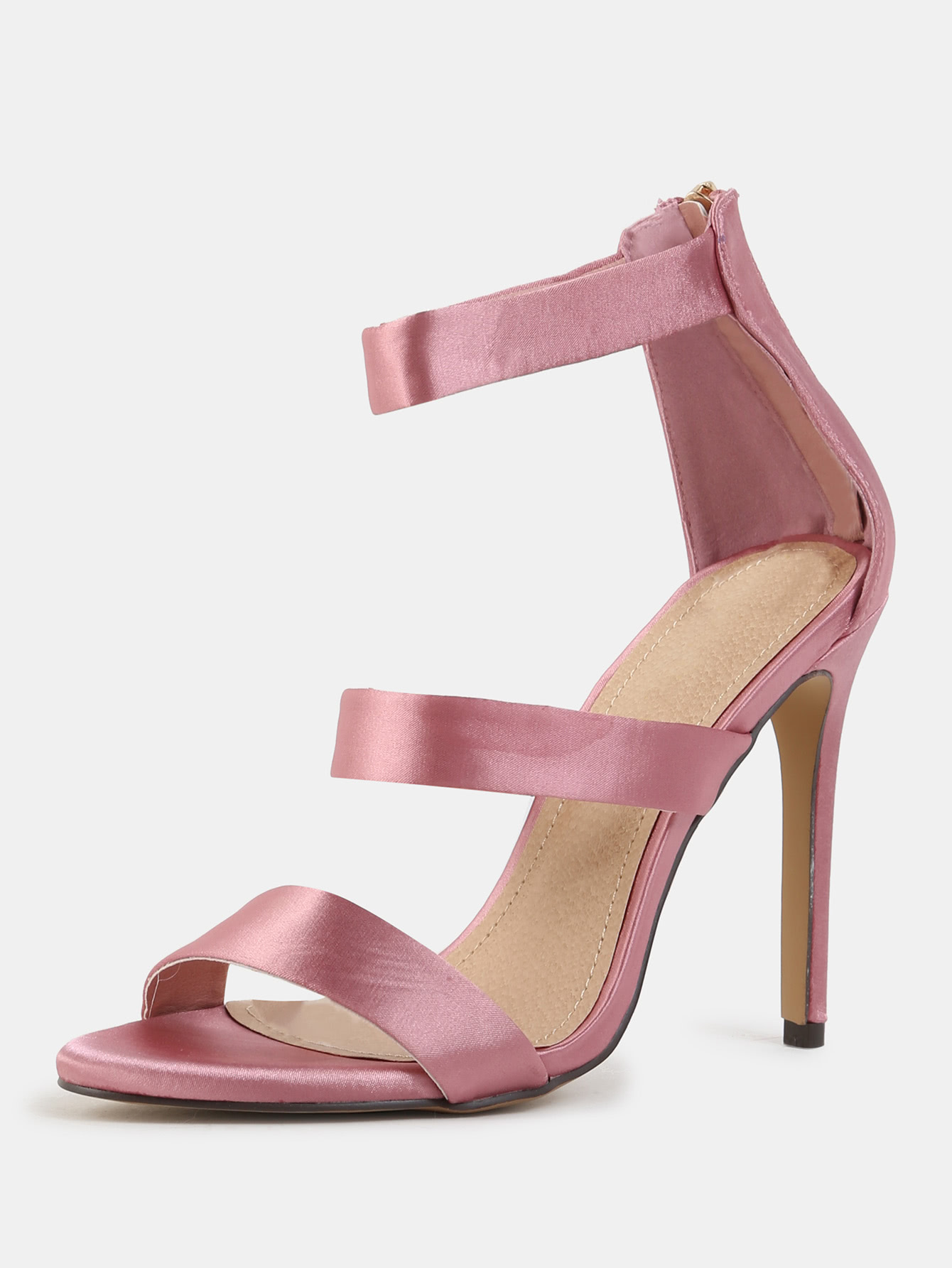 Triple Strap Satin High Heels DUSTY PINK SheIn(Sheinside)