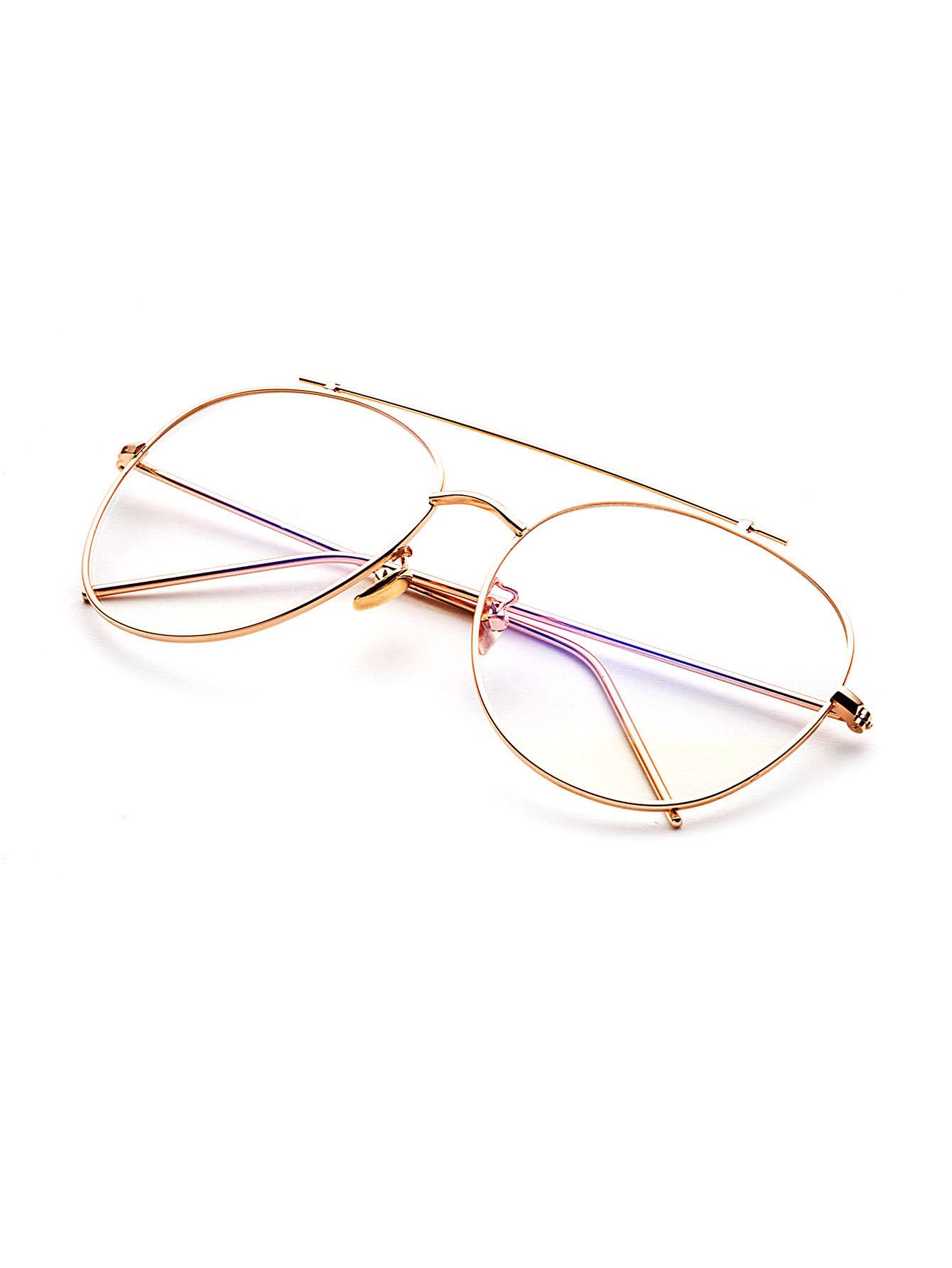 Gold Frame Clear Lens Double Bridge Glasses -SheIn(Sheinside)