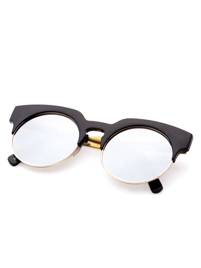 Black And Gold Frame Round Sunglasses -SheIn(Sheinside)