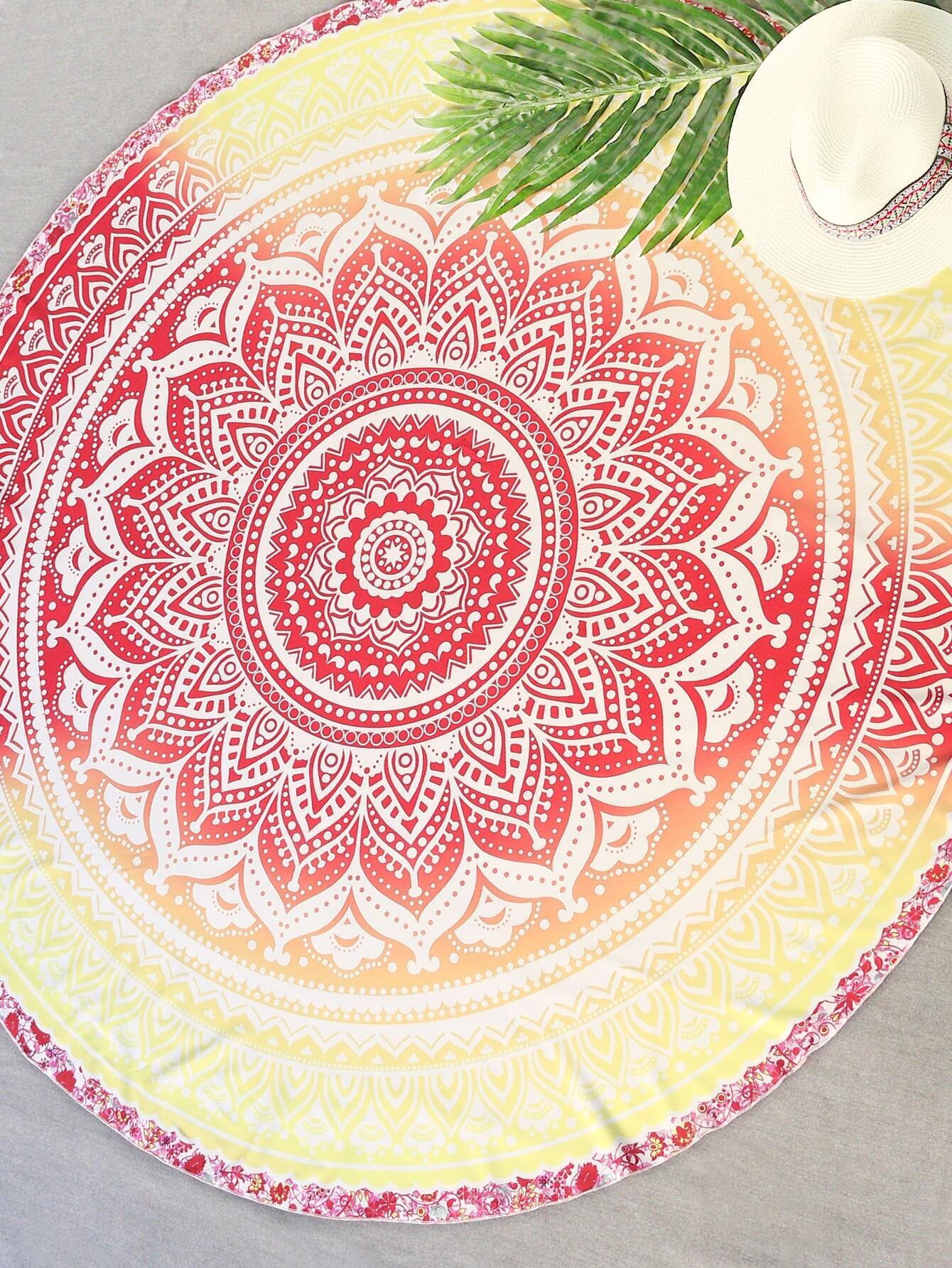 Mandala Printed Round Beach Blanket SheIn(Sheinside)