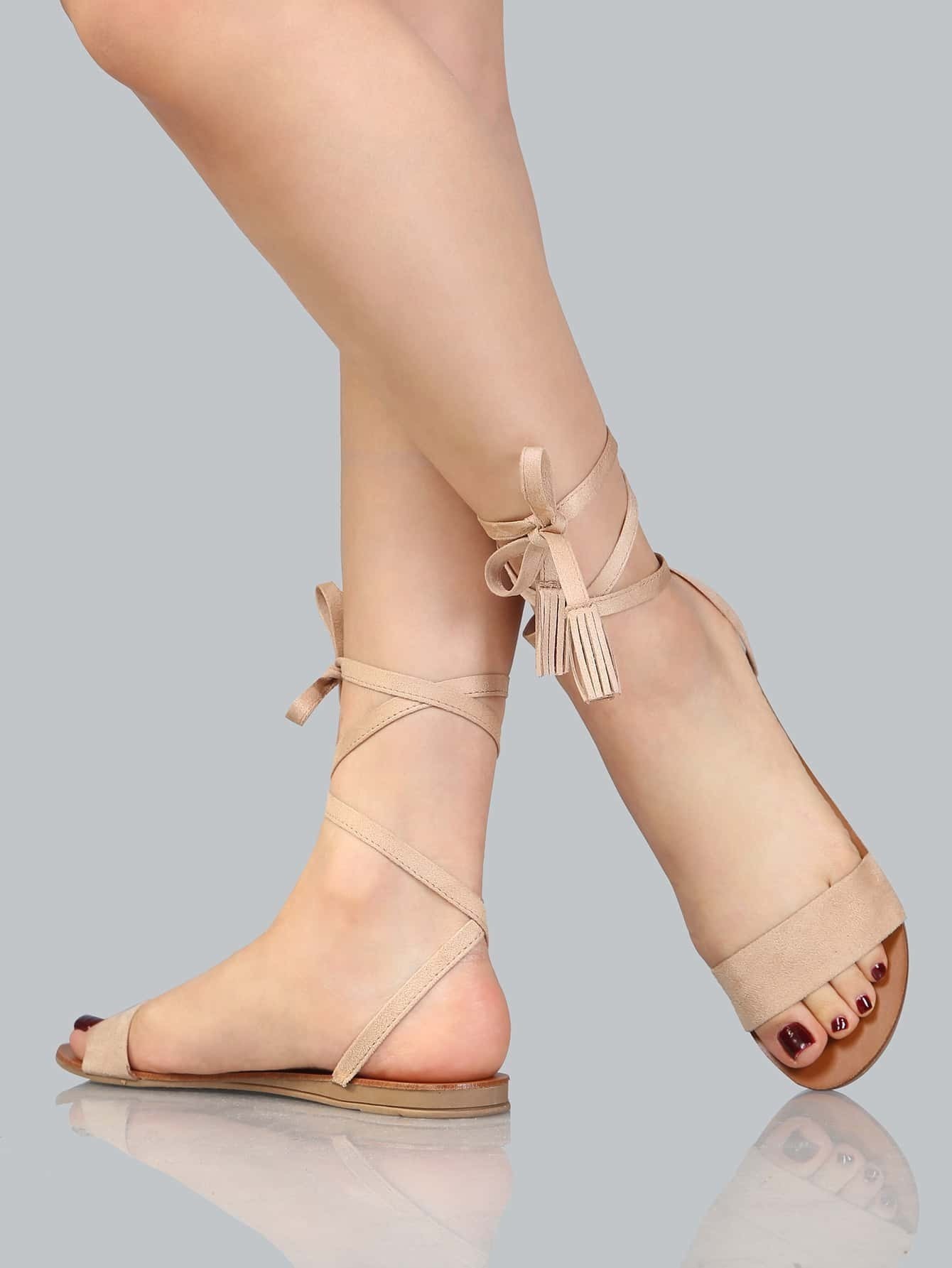 Imitation Suede Wrap Sandals NATURAL SheIn(Sheinside)