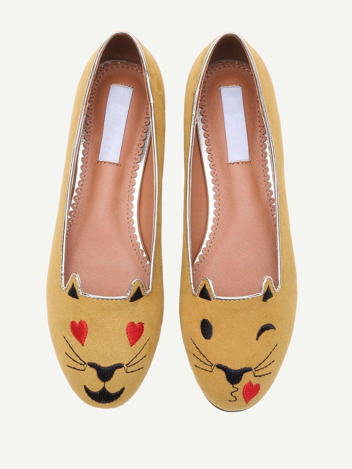 Yellow Cat Embroidery Ballet Flats SheIn(Sheinside)