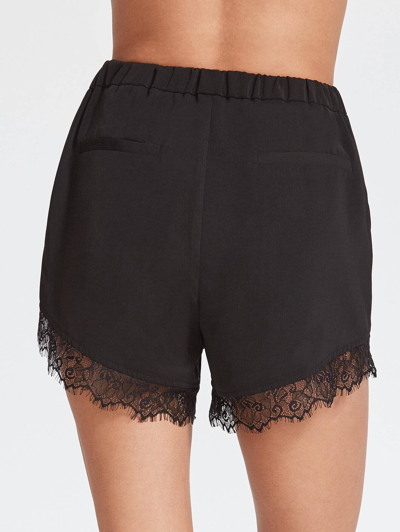 Lace Trim Drawstring Waist Shorts SheIn(Sheinside)