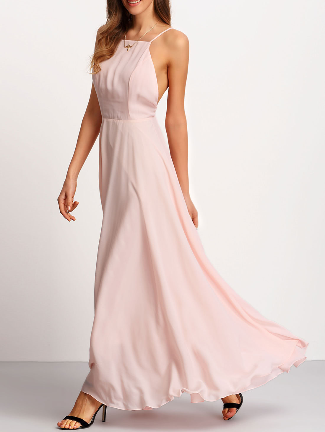 Crossover Lowcut Back Full Length Dress SheIn(Sheinside)