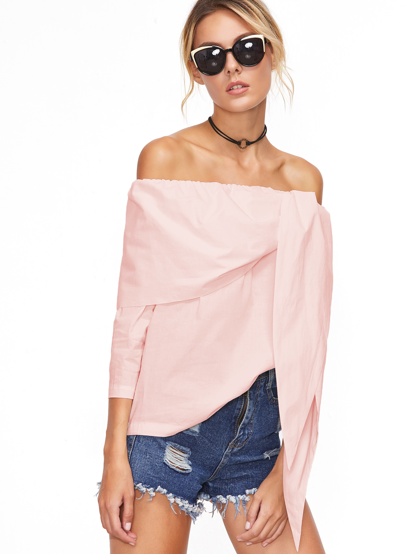 Pink Off The Shoulder Tunic Top