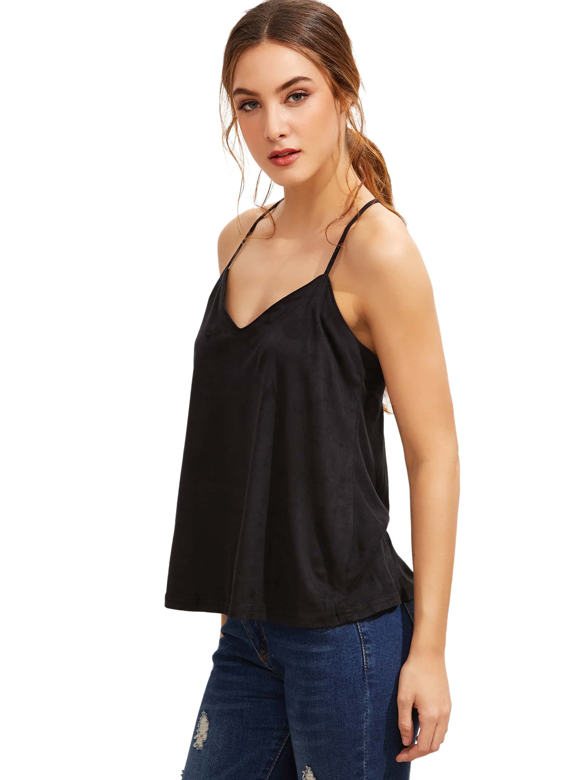 Black Spaghetti Strap Tank Top SheIn(Sheinside)