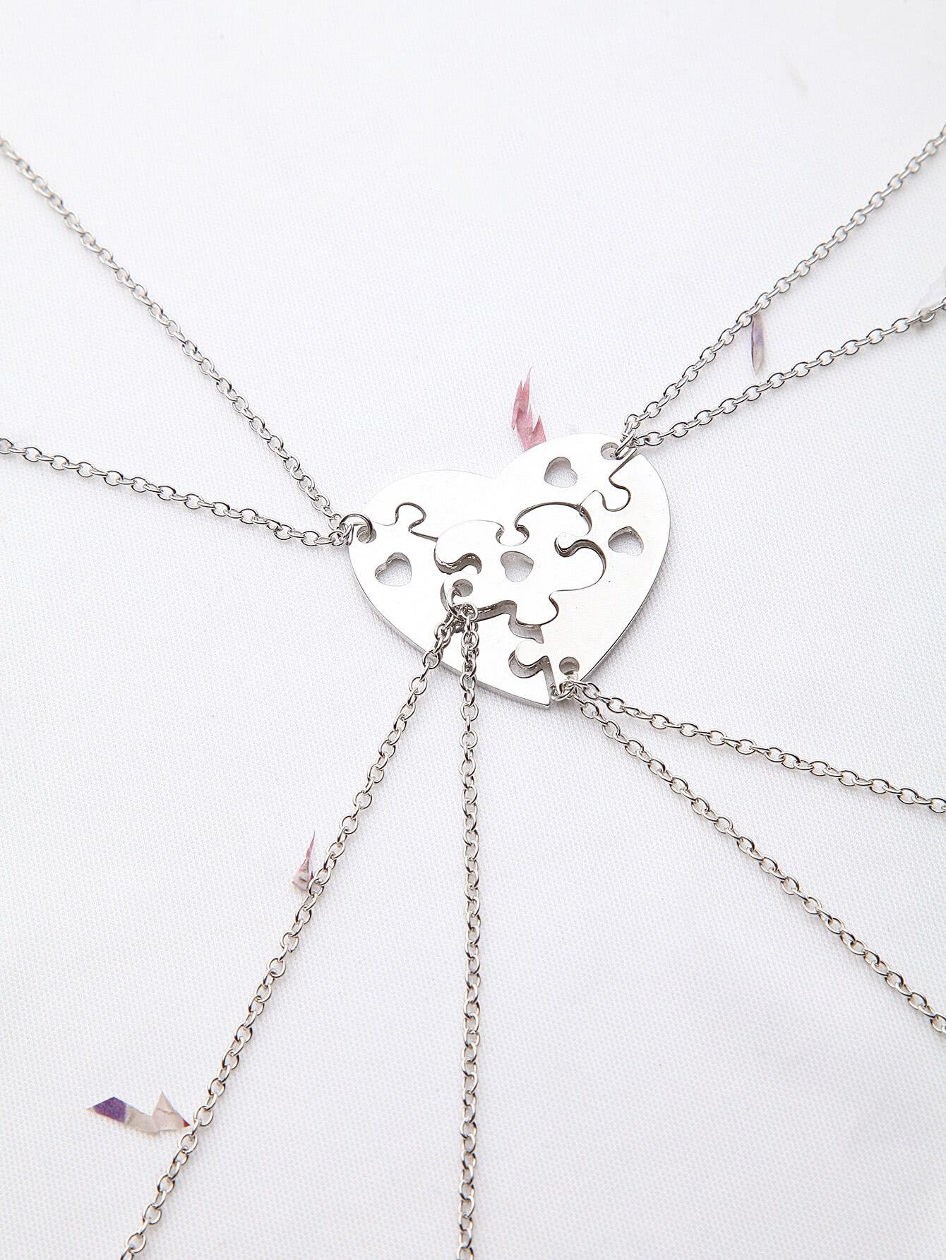 Silver Heart Hollow Out Necklace Set silver full heart diamond necklace