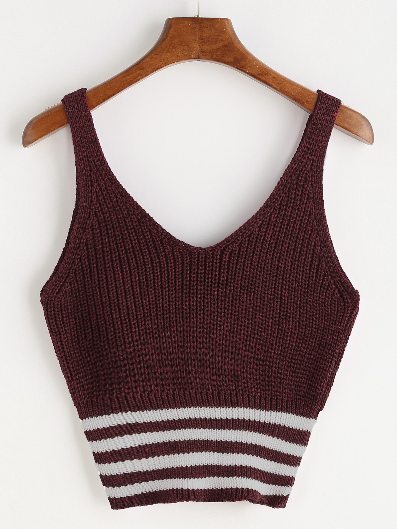 Marled Knit V Neck Striped Hem Tank Top Shein marled knit v neck striped hem tank top shein