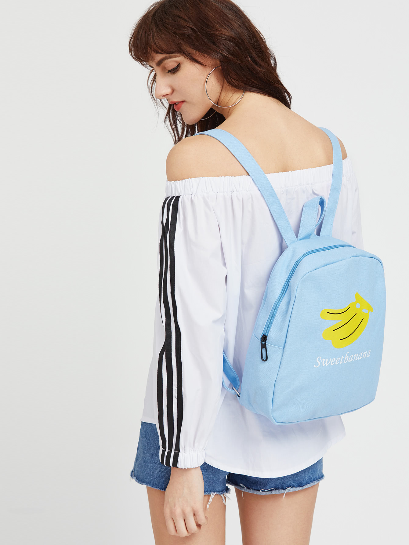 Blue Banana Print Canvas Backpack SheIn(Sheinside)