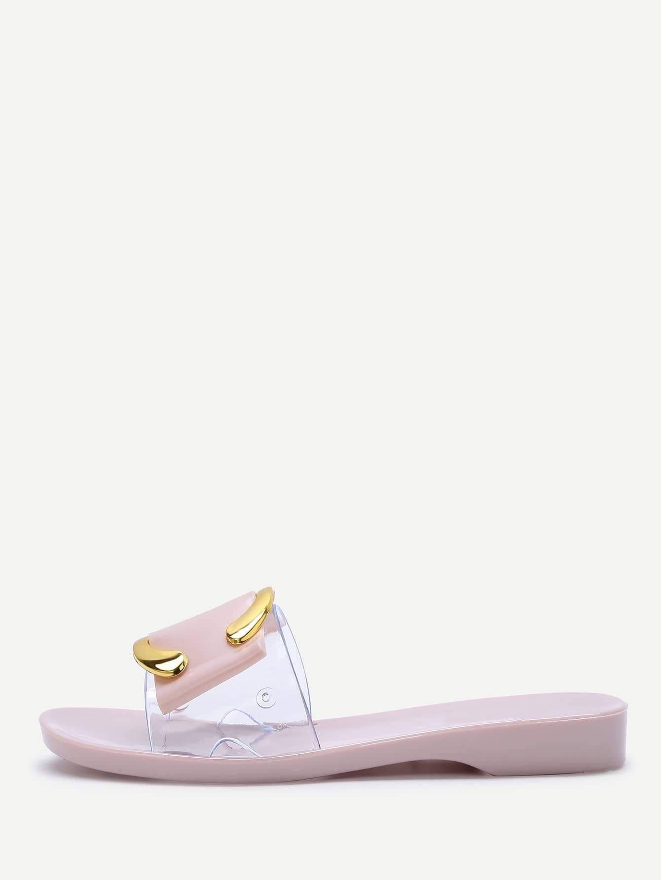 Pink Open Toe Clear Detail Flat Sandals SheIn(Sheinside)