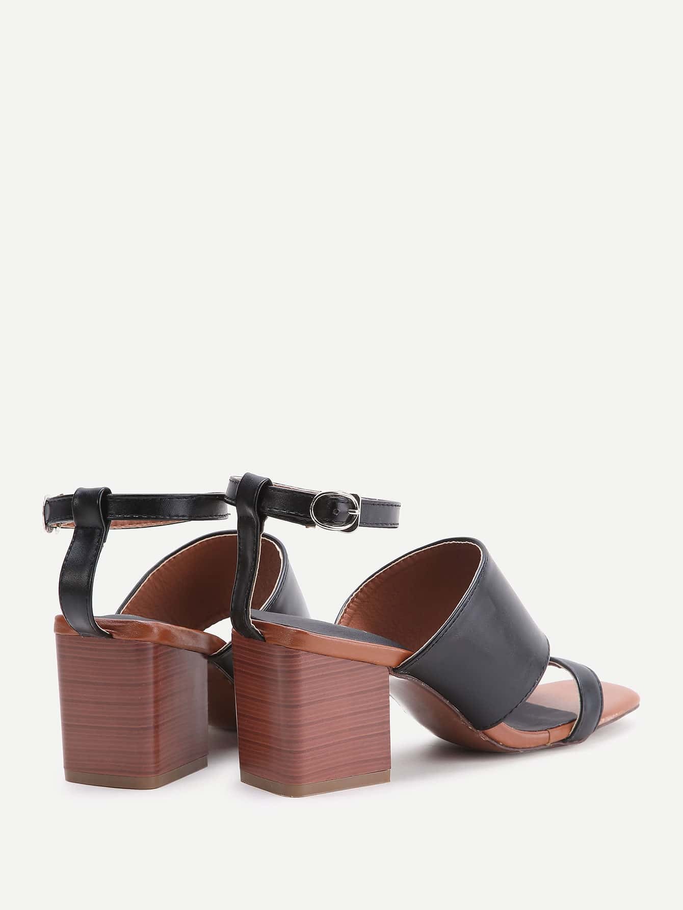 Black Ankle Strap Block Heeled Sandals SheIn(Sheinside)