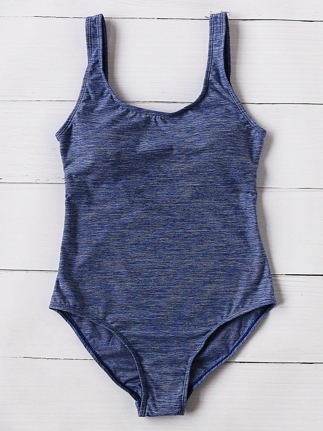Navy Scoop Neck OnePiece Swimwear SheIn(Sheinside)