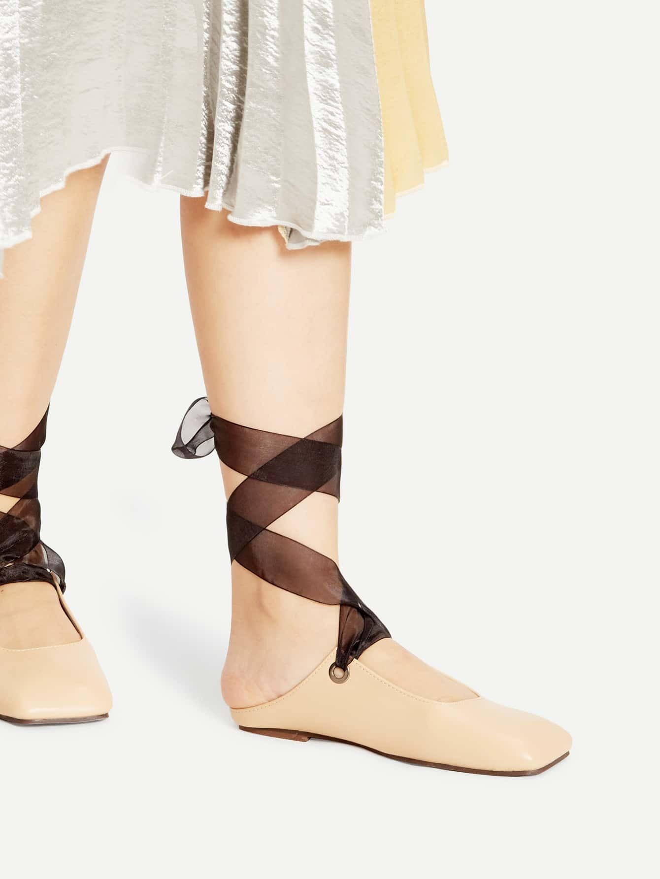 Apricot Lace Up Ballet Flats SheIn(Sheinside)