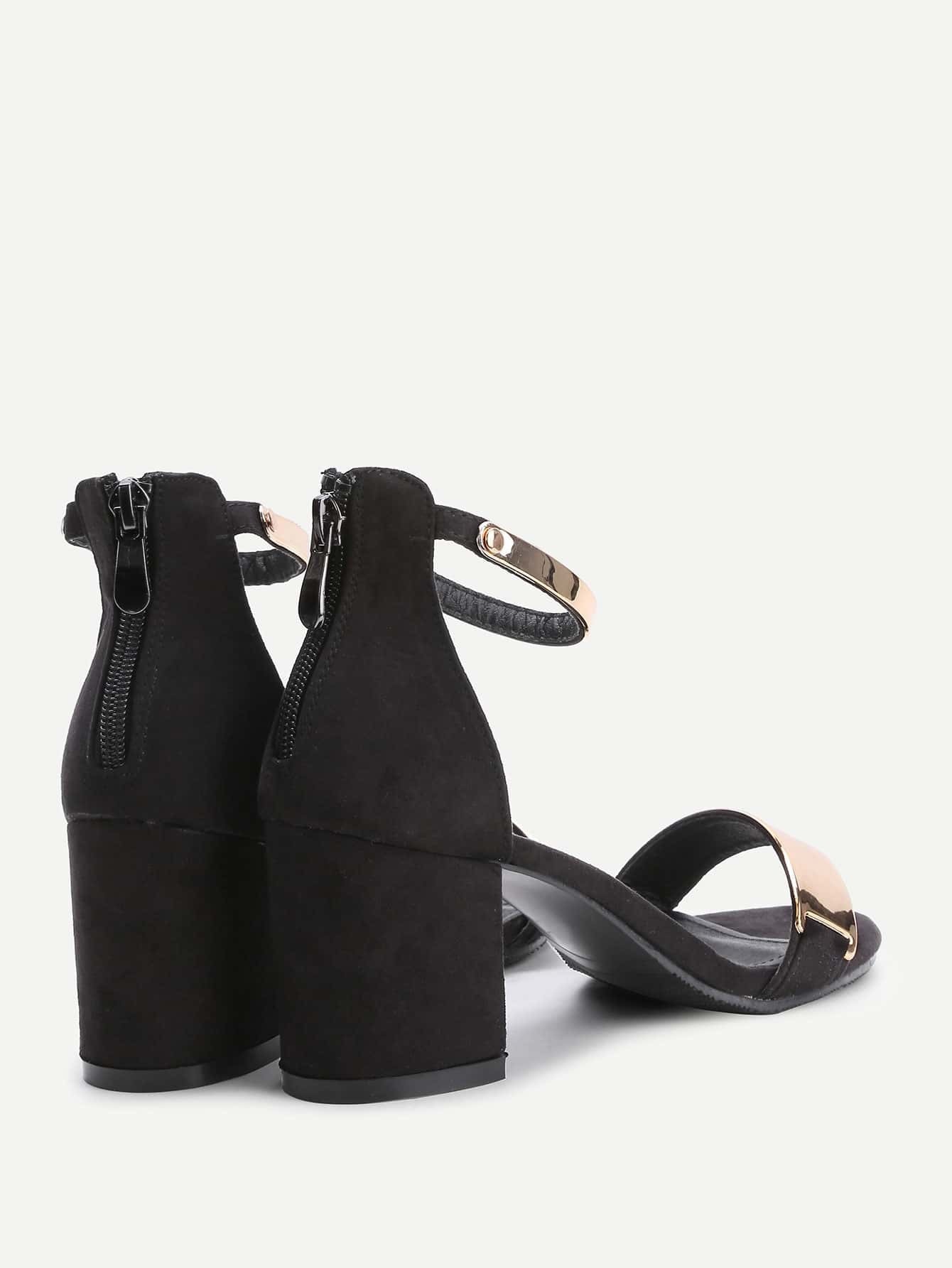 Black Contrast Metallic Ankle Strap Chunky Heeled Sandals SheIn(Sheinside)