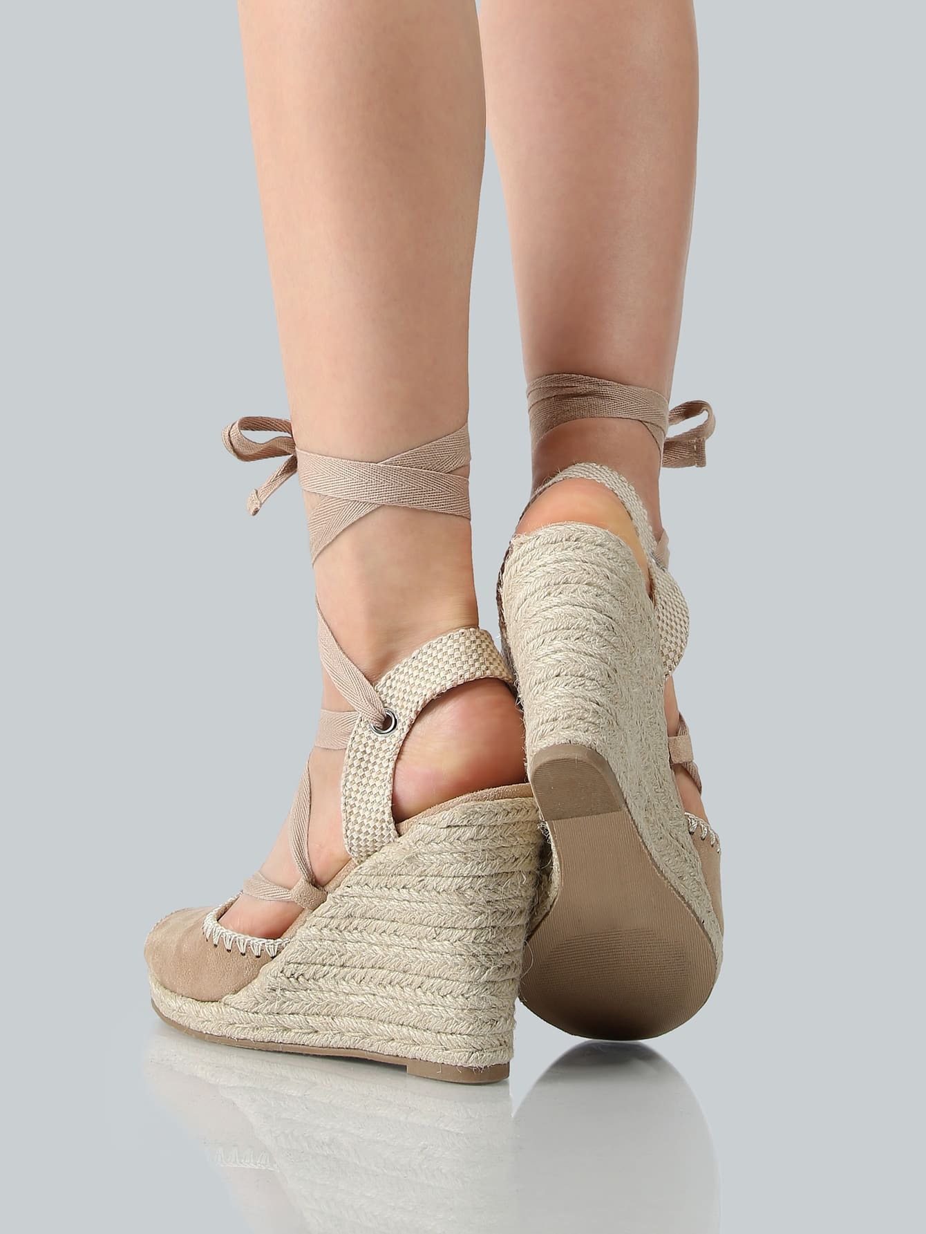 Lace Up Espadrilles Wedges NATURAL CANVAS SheIn(Sheinside)