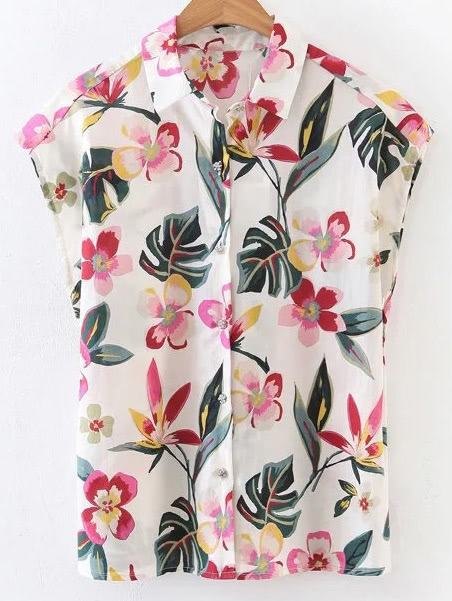 Floral Print Button Front Blouse