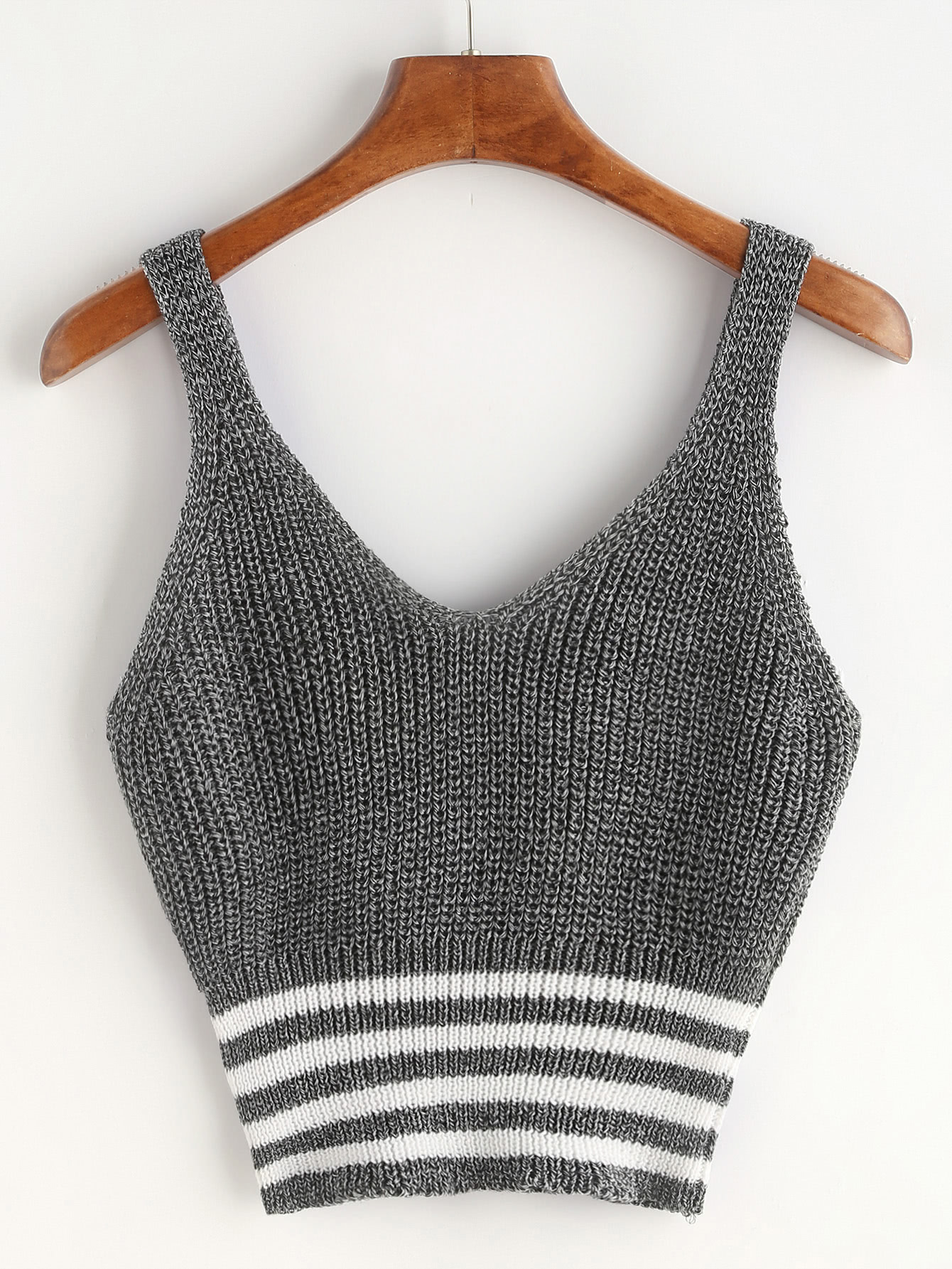 Marled Knit V Neck Striped Hem Tank Top Shein marled knit v neck striped hem tank top shein