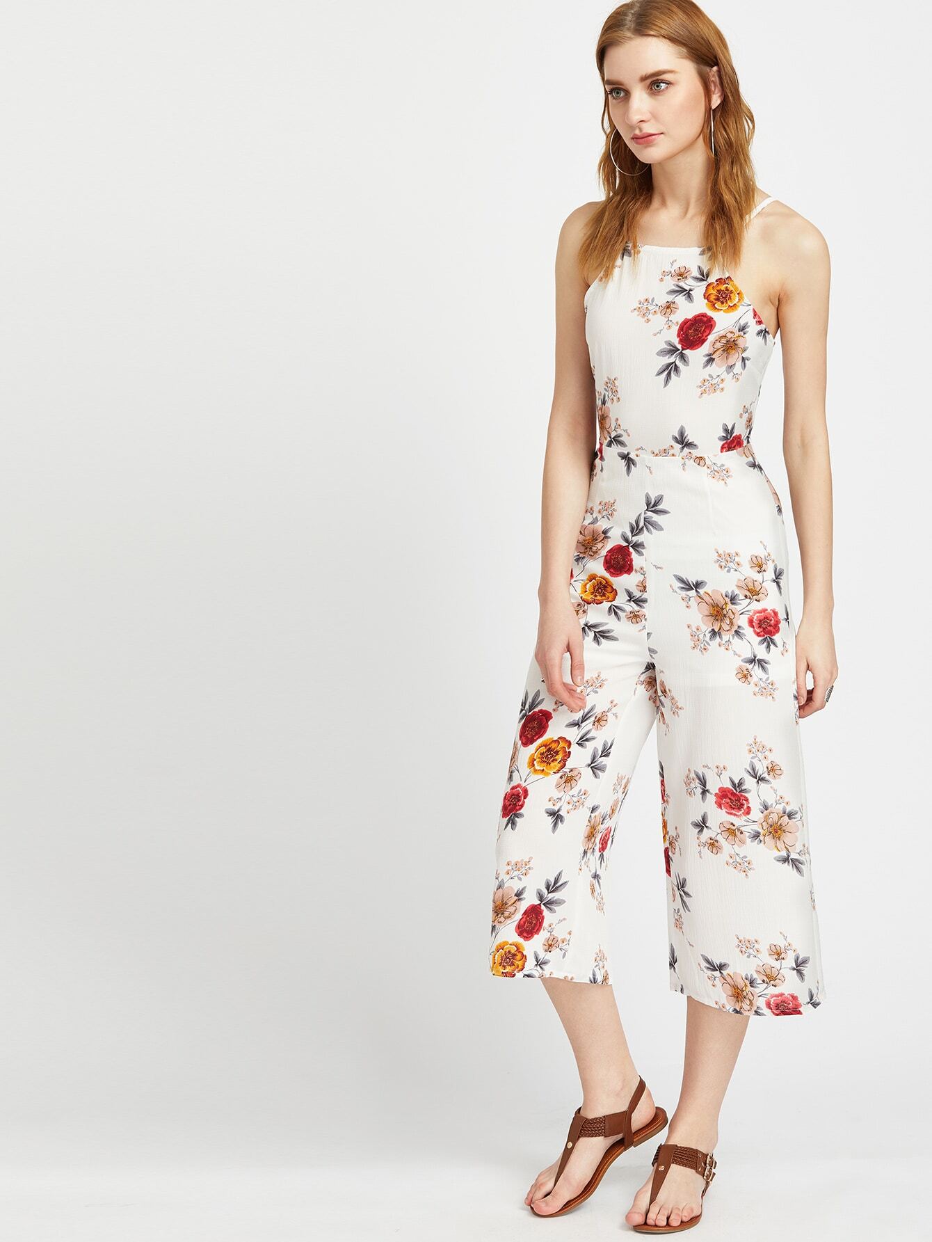 Calico Print Capri Cami Jumpsuit SheIn(Sheinside)