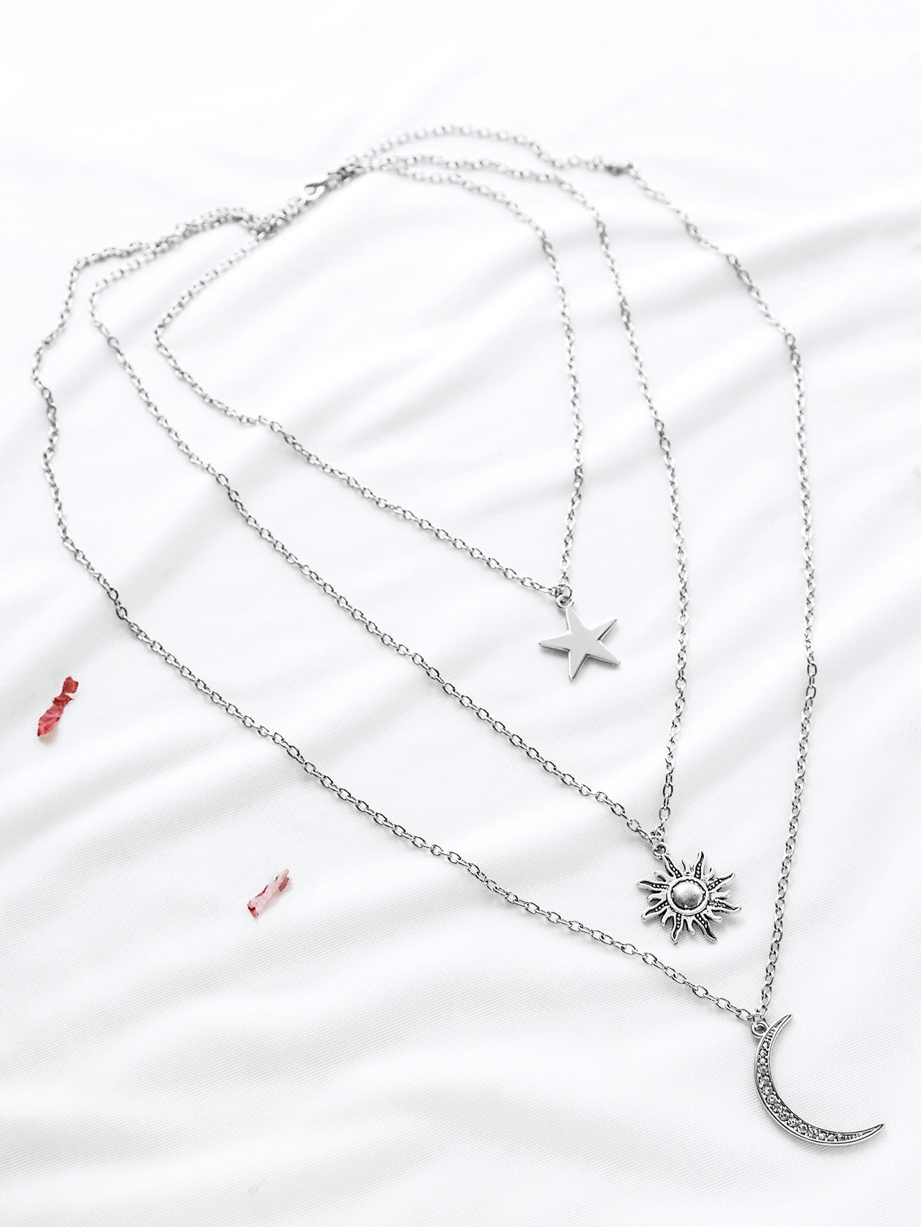Silver Star Sun Moon Pendant Layered Necklace graceful solid color star moon pendant necklace for women