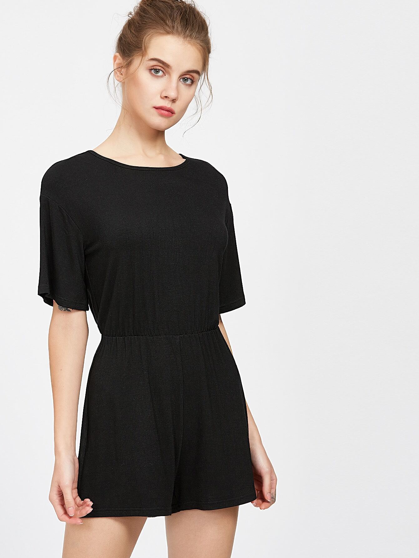 Buttoned Keyhole Back Jersey Romper SheIn(Sheinside)